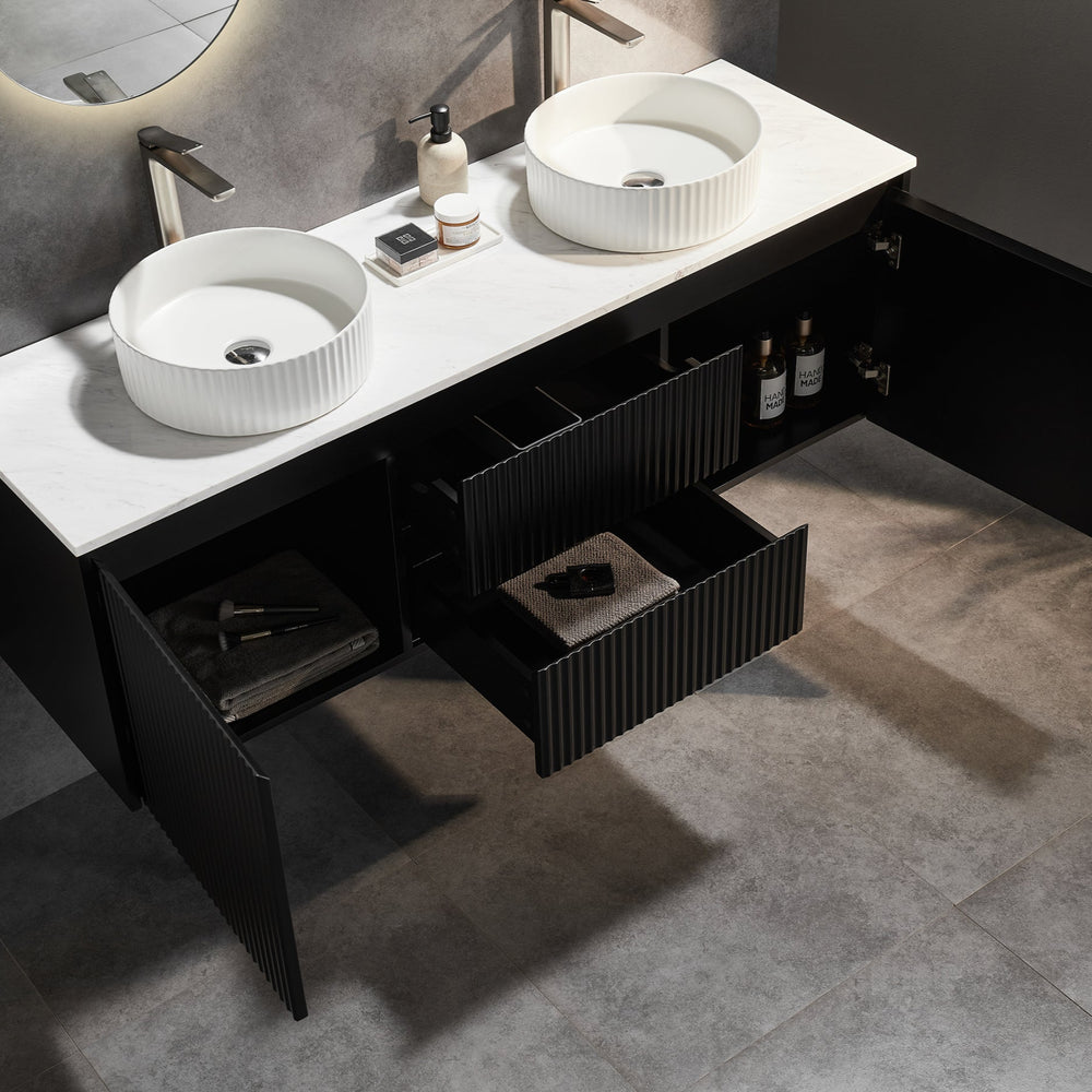 CETO BRINDABELLA MATTE BLACK 1500MM DOUBLE BOWL WALL HUNG VANITY