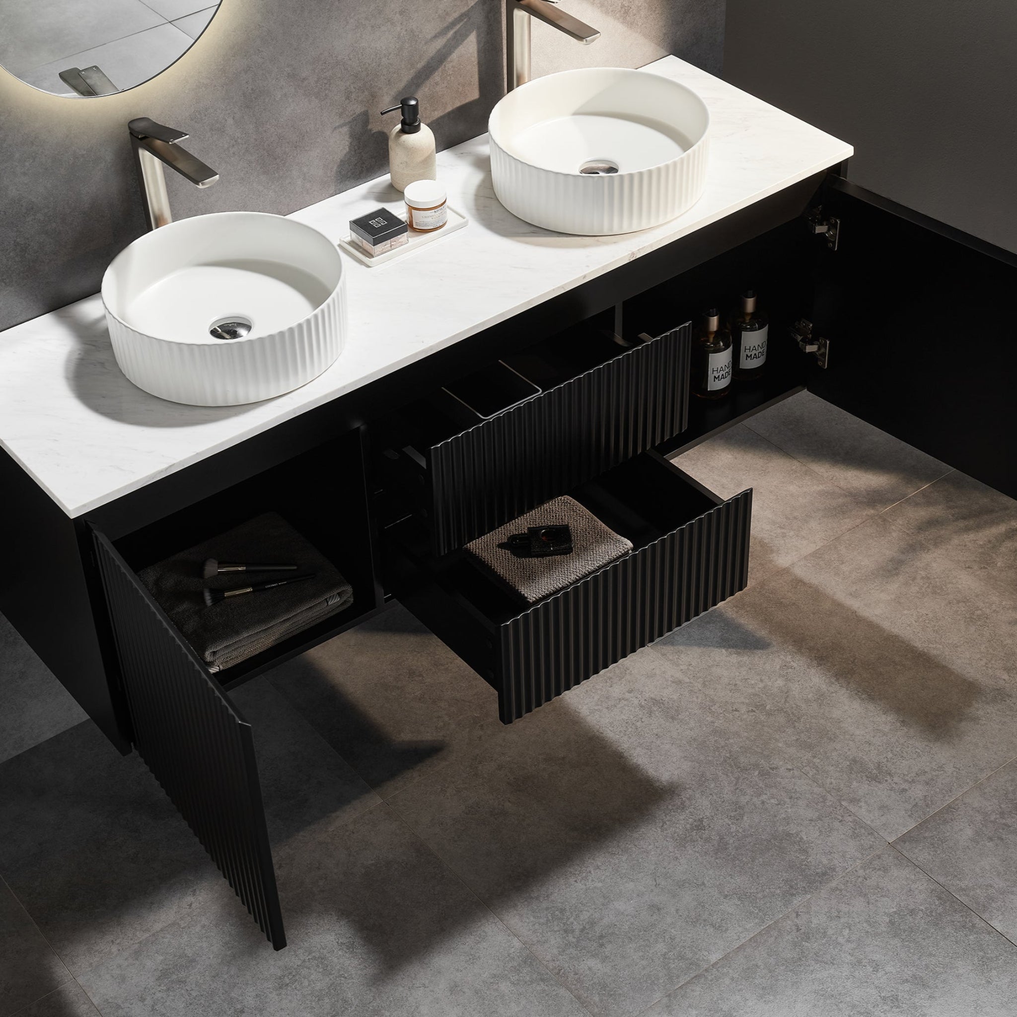 CETO BRINDABELLA MATTE BLACK 1500MM DOUBLE BOWL WALL HUNG VANITY