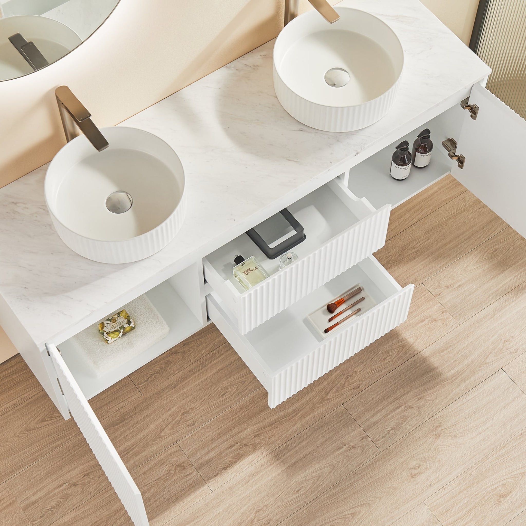 CETO BRINDABELLA MATTE WHITE 1500MM DOUBLE BOWL WALL HUNG VANITY