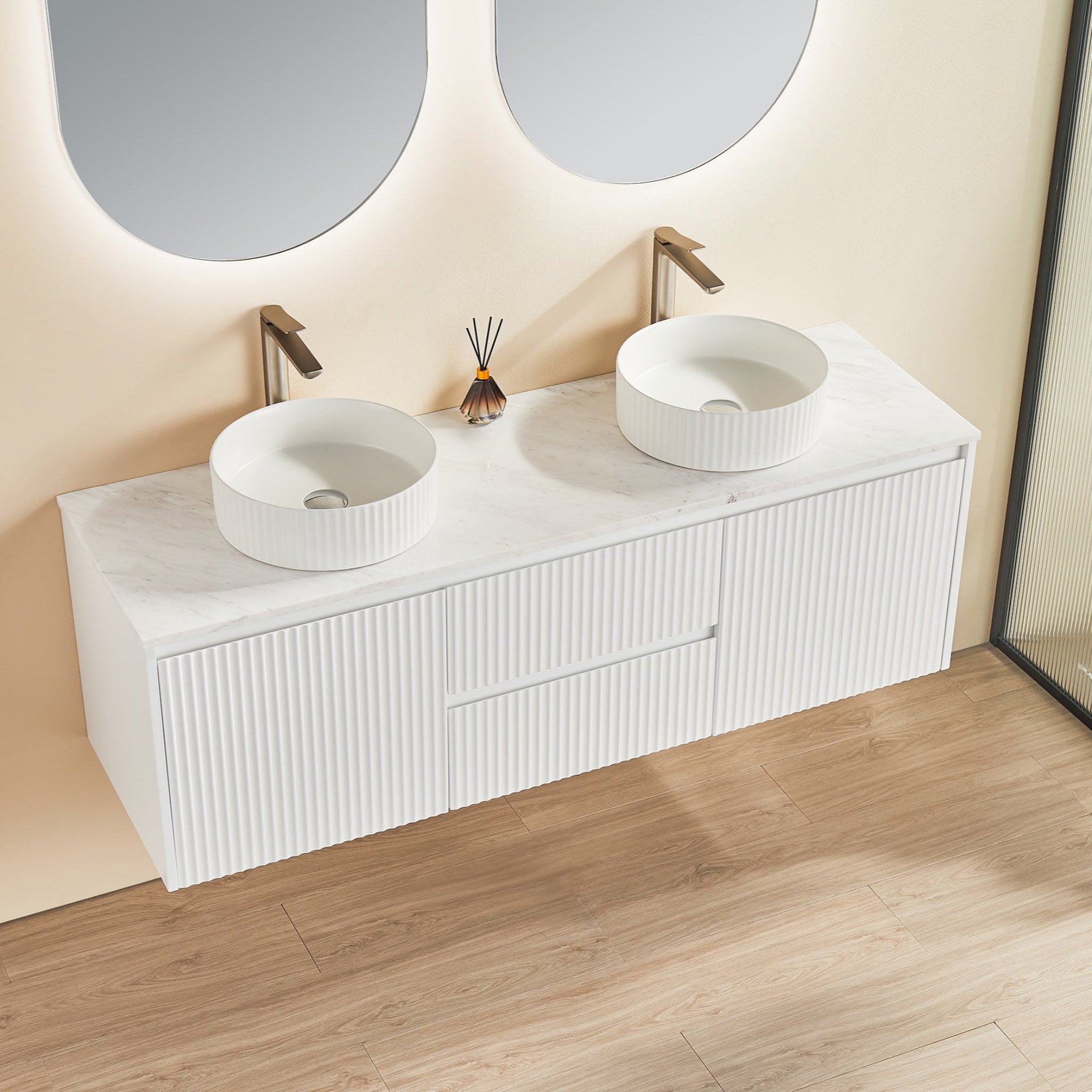 CETO BRINDABELLA MATTE WHITE 1500MM DOUBLE BOWL WALL HUNG VANITY
