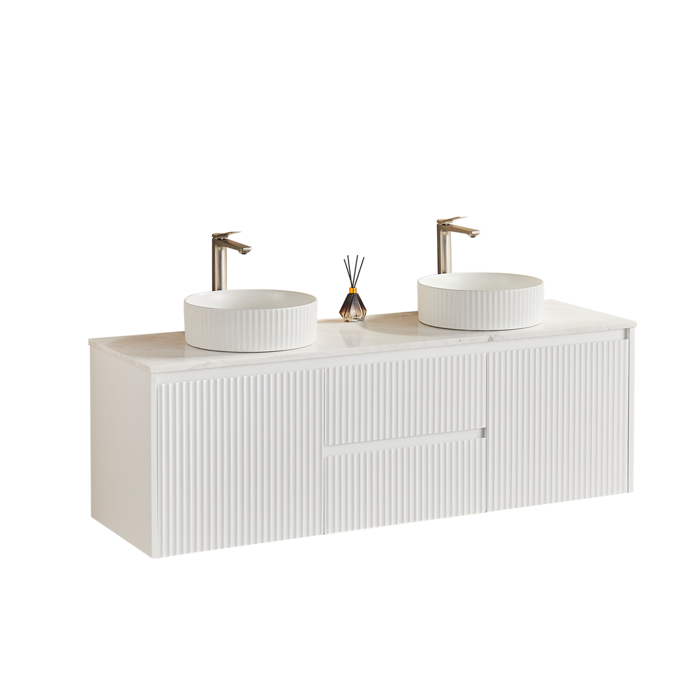 CETO BRINDABELLA MATTE WHITE 1500MM DOUBLE BOWL WALL HUNG VANITY