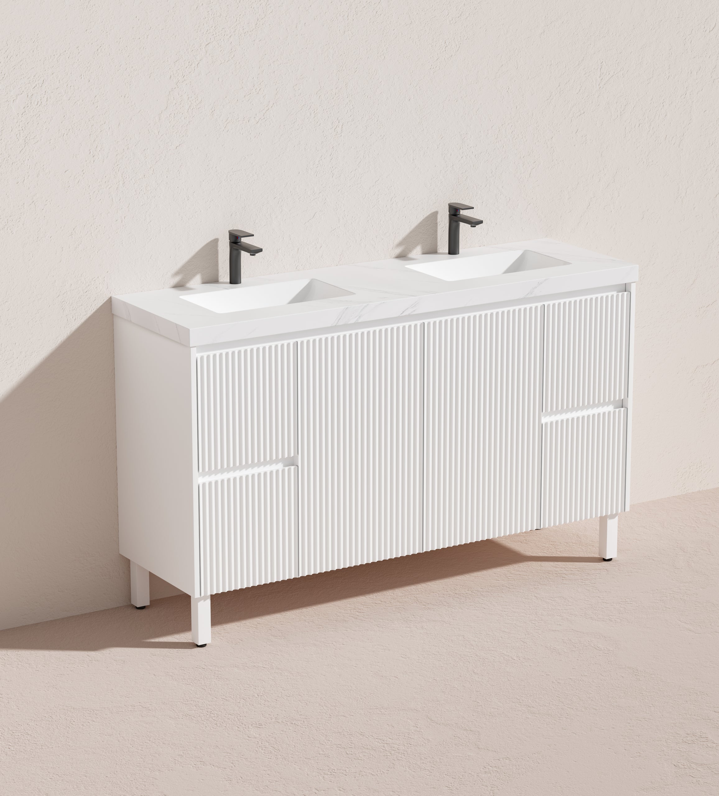 CETO BRIGHTON MATTE WHITE 1500MM DOUBLE BOWL FLOOR STANDING VANITY