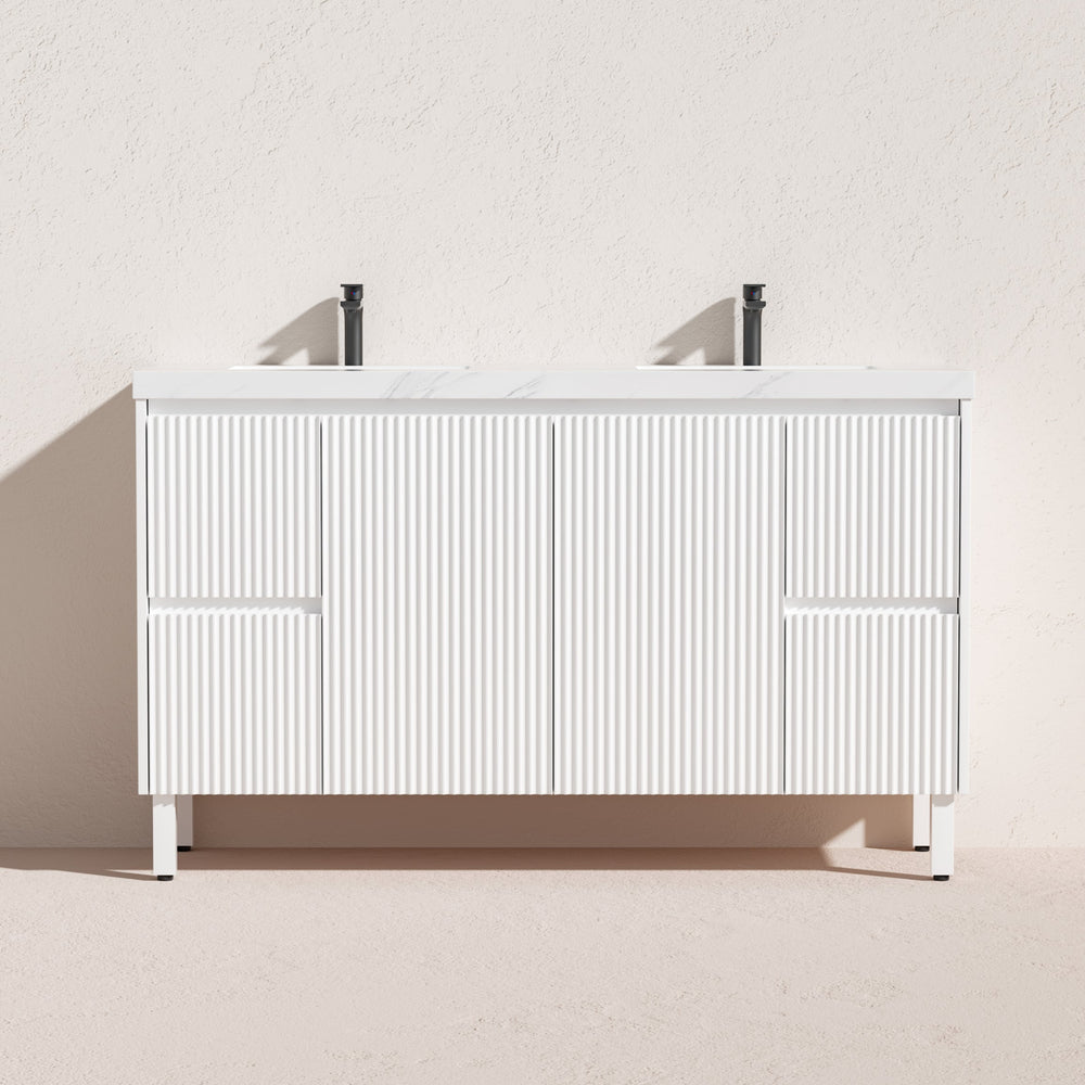 CETO BRIGHTON MATTE WHITE 1500MM DOUBLE BOWL FLOOR STANDING VANITY