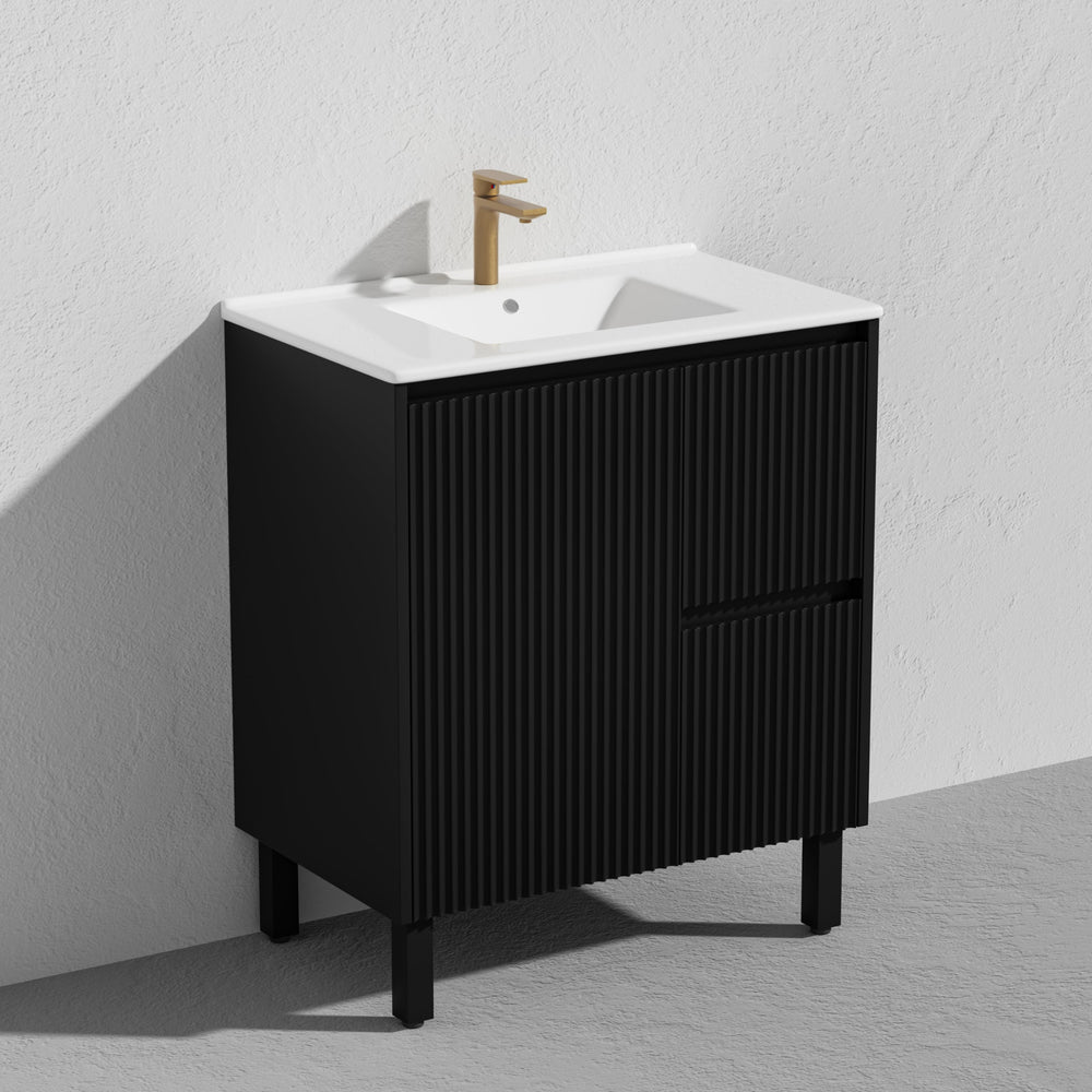 CETO BRIGHTON MATTE BLACK 750MM SINGLE BOWL FLOOR STANDING VANITY (AVAILABLE IN LEFT AND RIGHT HAND DRAWER)