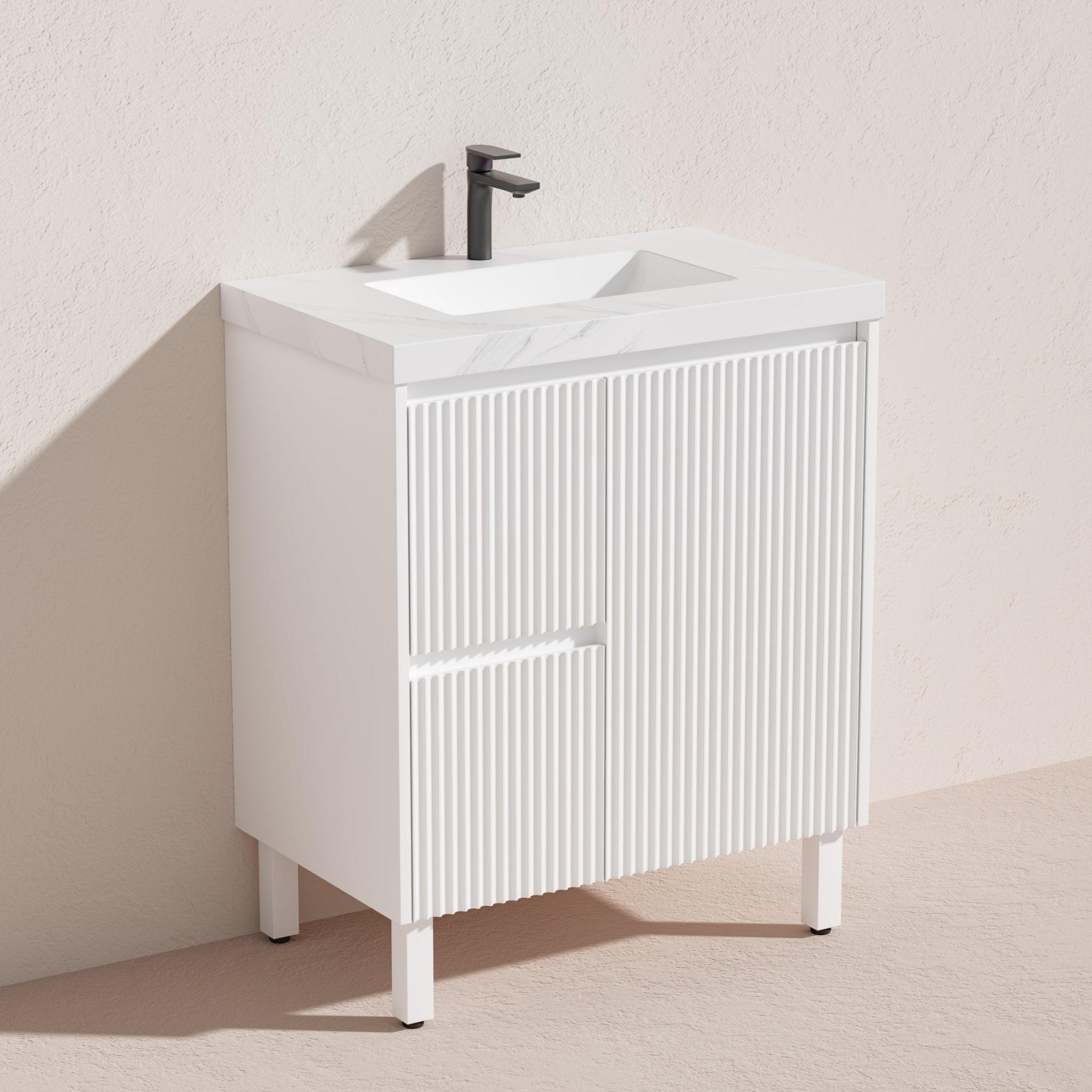 CETO BRIGHTON MATTE WHITE 750MM SINGLE BOWL FLOOR STANDING VANITY (AVAILABLE IN LEFT AND RIGHT HAND DRAWER)