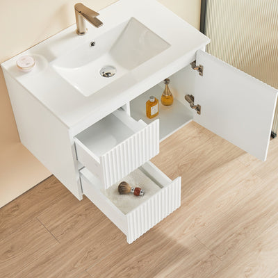 CETO BRINDABELLA MATTE WHITE 750MM SINGLE BOWL WALL HUNG VANITY (AVAILABLE IN LEFT HAND DRAWER AND RIGHT HAND DRAWER)