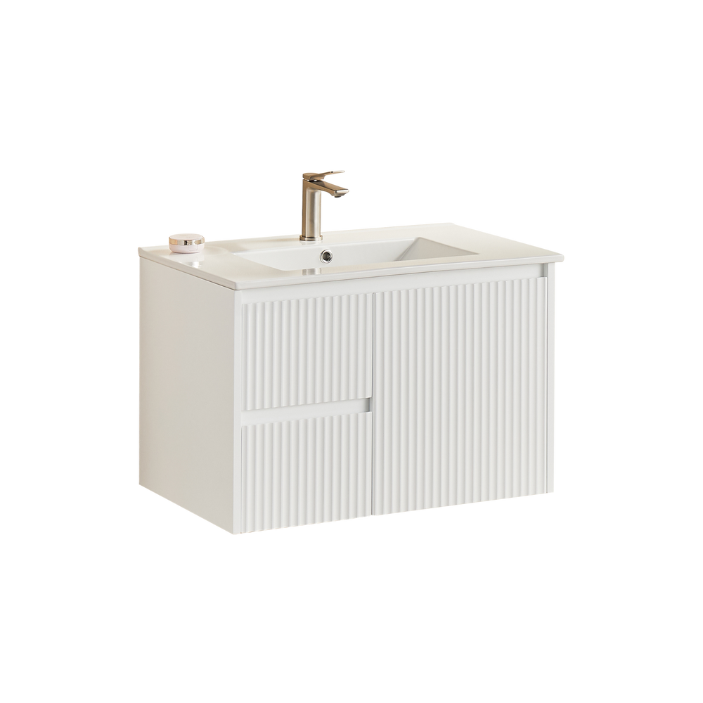CETO BRINDABELLA MATTE WHITE 750MM SINGLE BOWL WALL HUNG VANITY (AVAILABLE IN LEFT HAND DRAWER AND RIGHT HAND DRAWER)