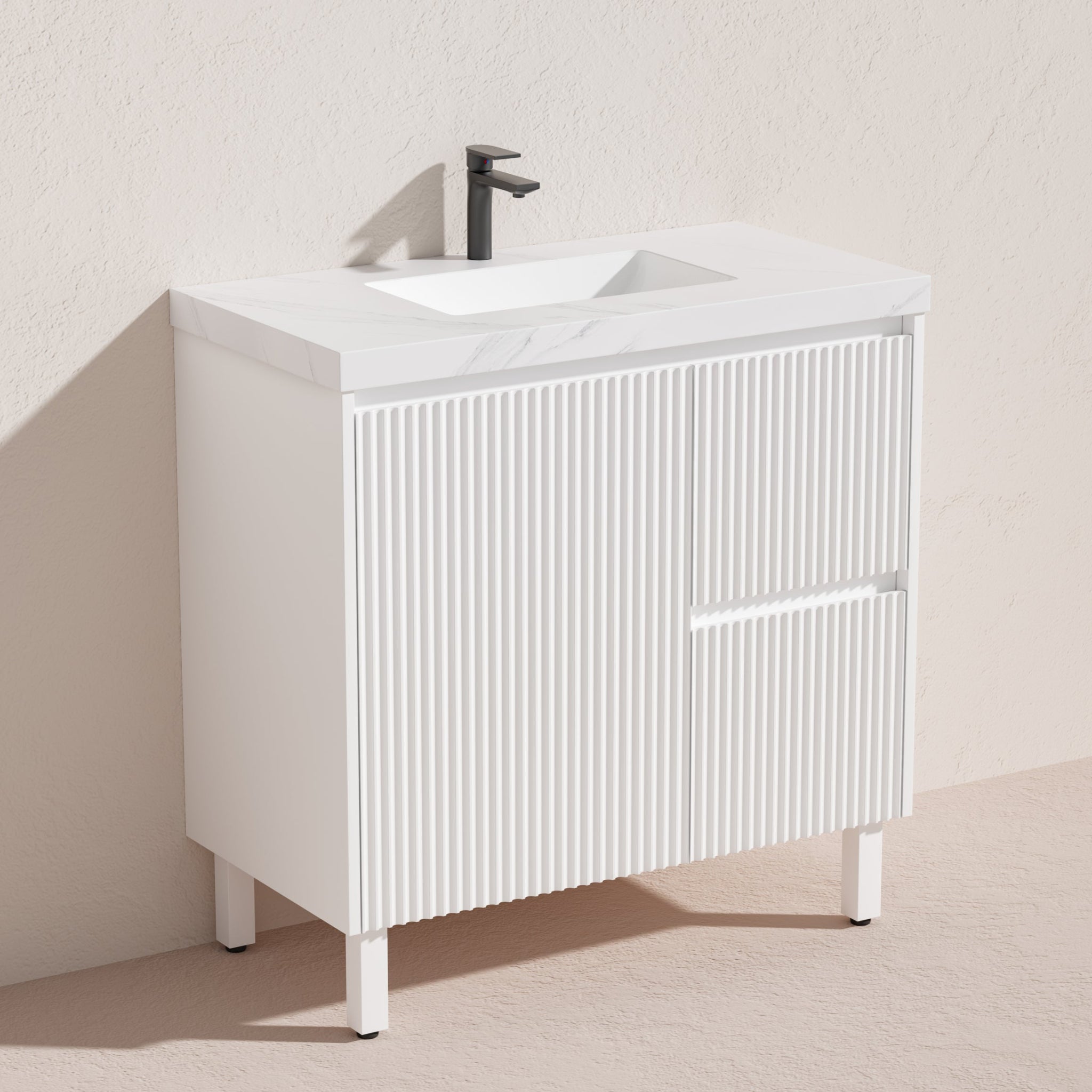 CETO BRIGHTON MATTE WHITE 900MM SINGLE BOWL FLOOR STANDING VANITY (AVAILABLE IN LEFT AND RIGHT HAND DRAWER)