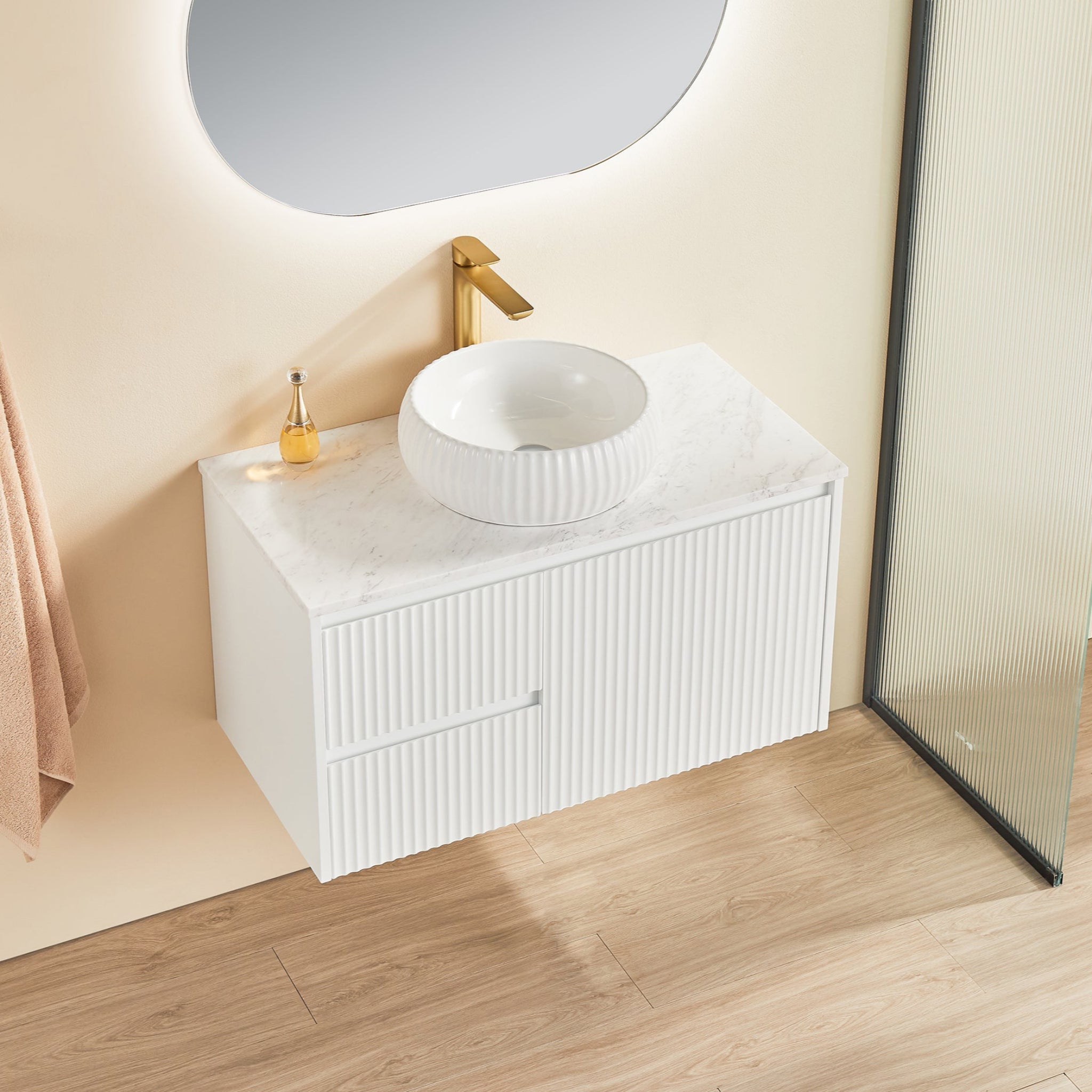 CETO BRINDABELLA MATTE WHITE 900MM SINGLE BOWL WALL HUNG VANITY (AVAILABLE IN LEFT HAND DRAWER AND RIGHT HAND DRAWER)