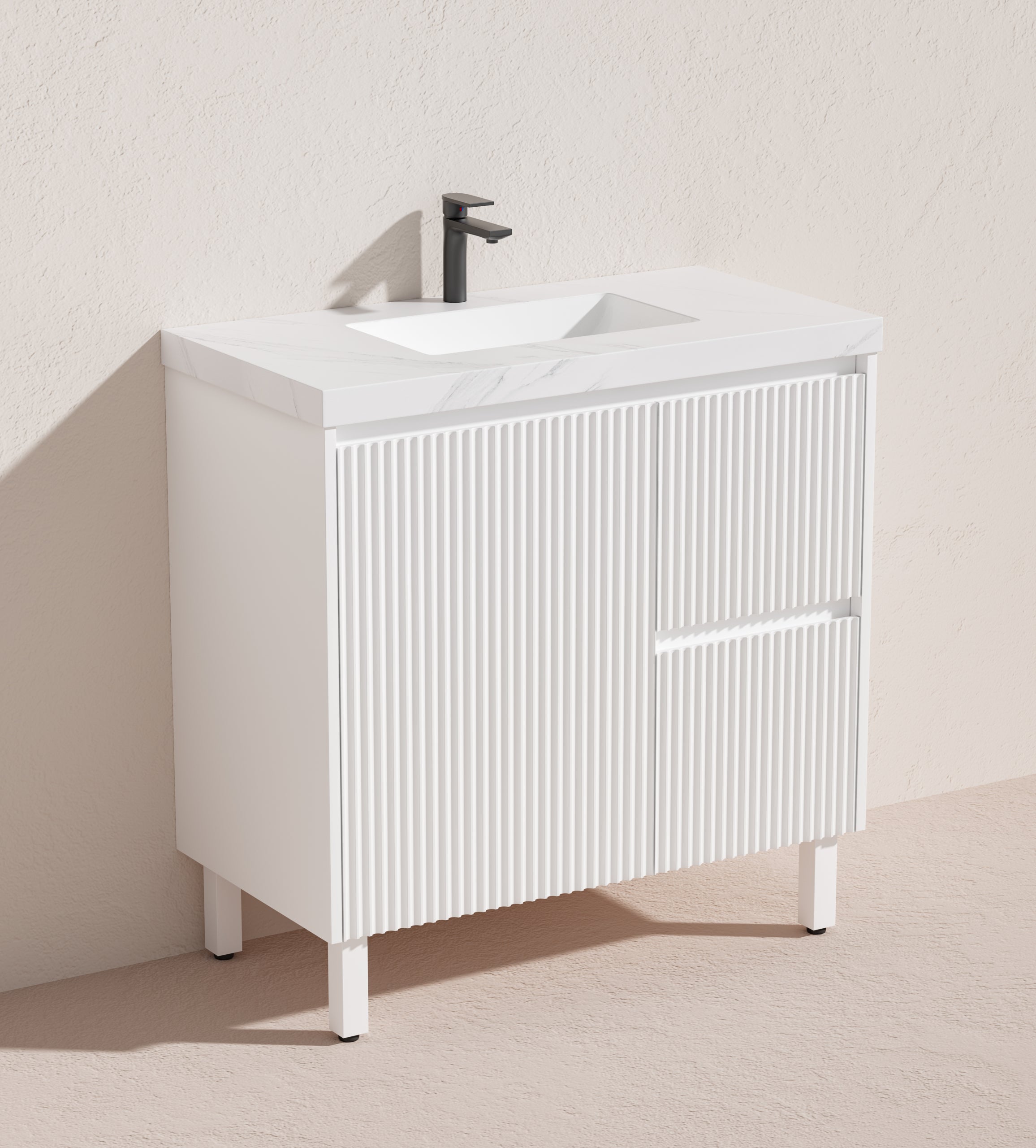 CETO BRIGHTON MATTE WHITE 900MM SINGLE BOWL FLOOR STANDING VANITY (AVAILABLE IN LEFT AND RIGHT HAND DRAWER)