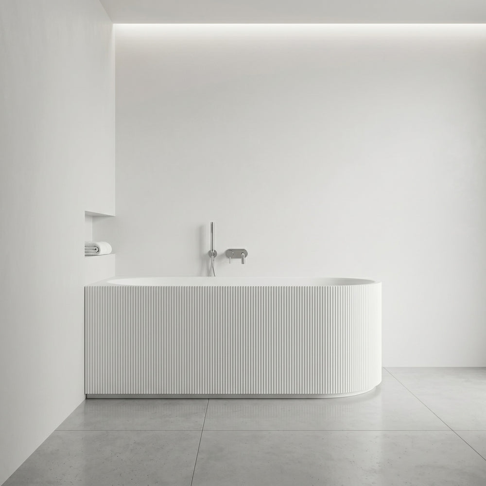 VITO CORA FLUTED LEFT CORNER FREESTANDING BATHTUB MATTE WHITE (AVAILABLE IN 1500MM AND 1700MM)