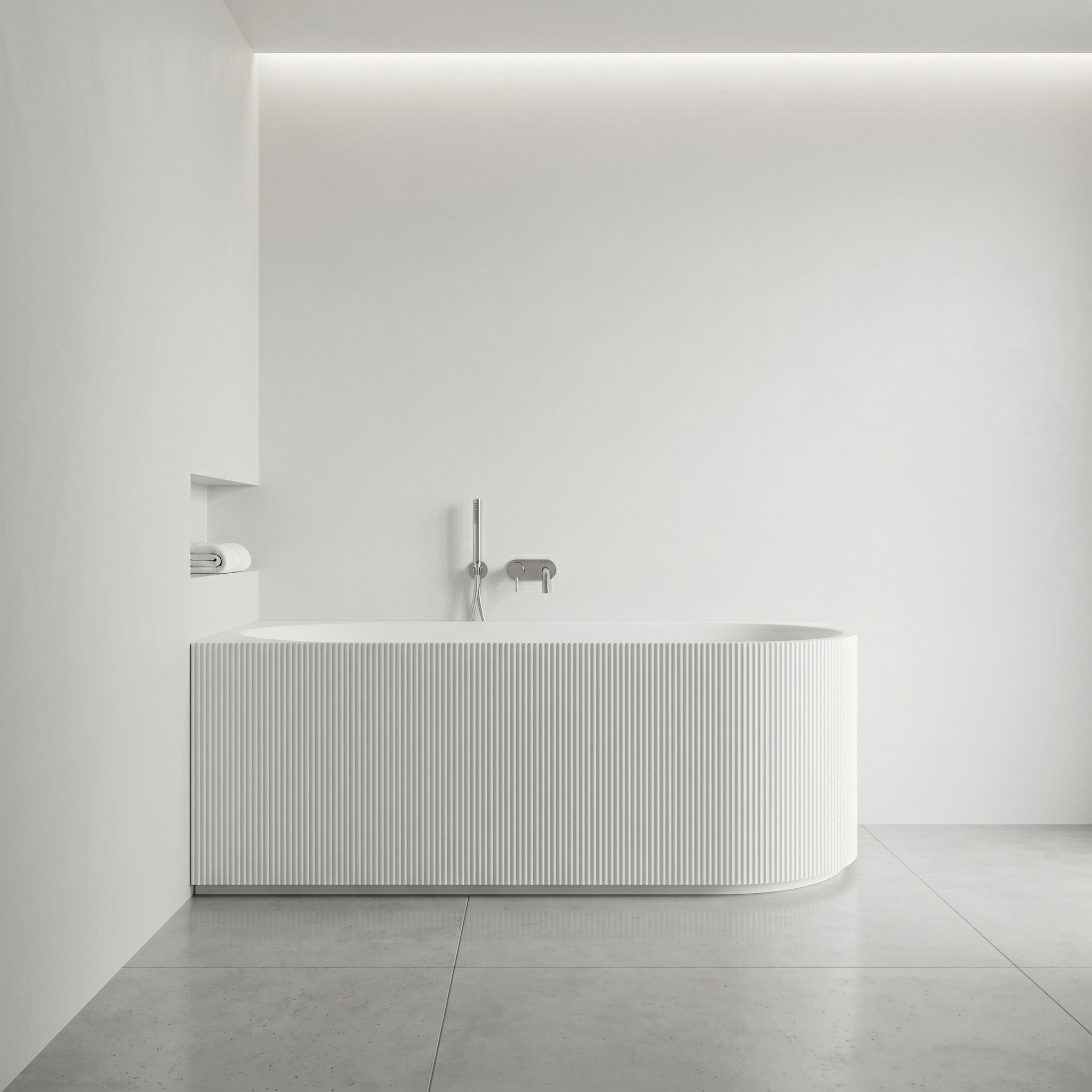 VITO CORA FLUTED LEFT CORNER FREESTANDING BATHTUB MATTE WHITE (AVAILABLE IN 1500MM AND 1700MM)