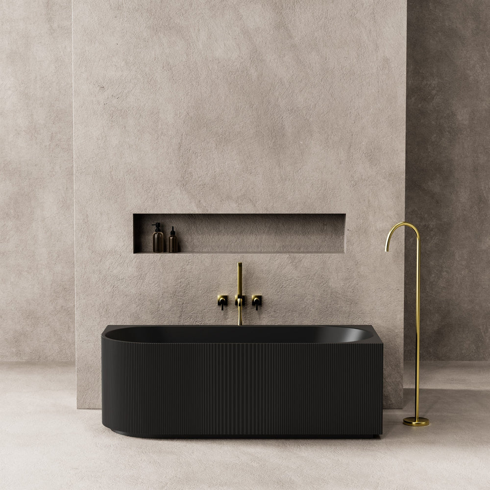 VITO CORA FLUTED RIGHT CORNER FREESTANDING BATHTUB MATTE BLACK (AVAILABLE IN 1500MM AND 1700MM)