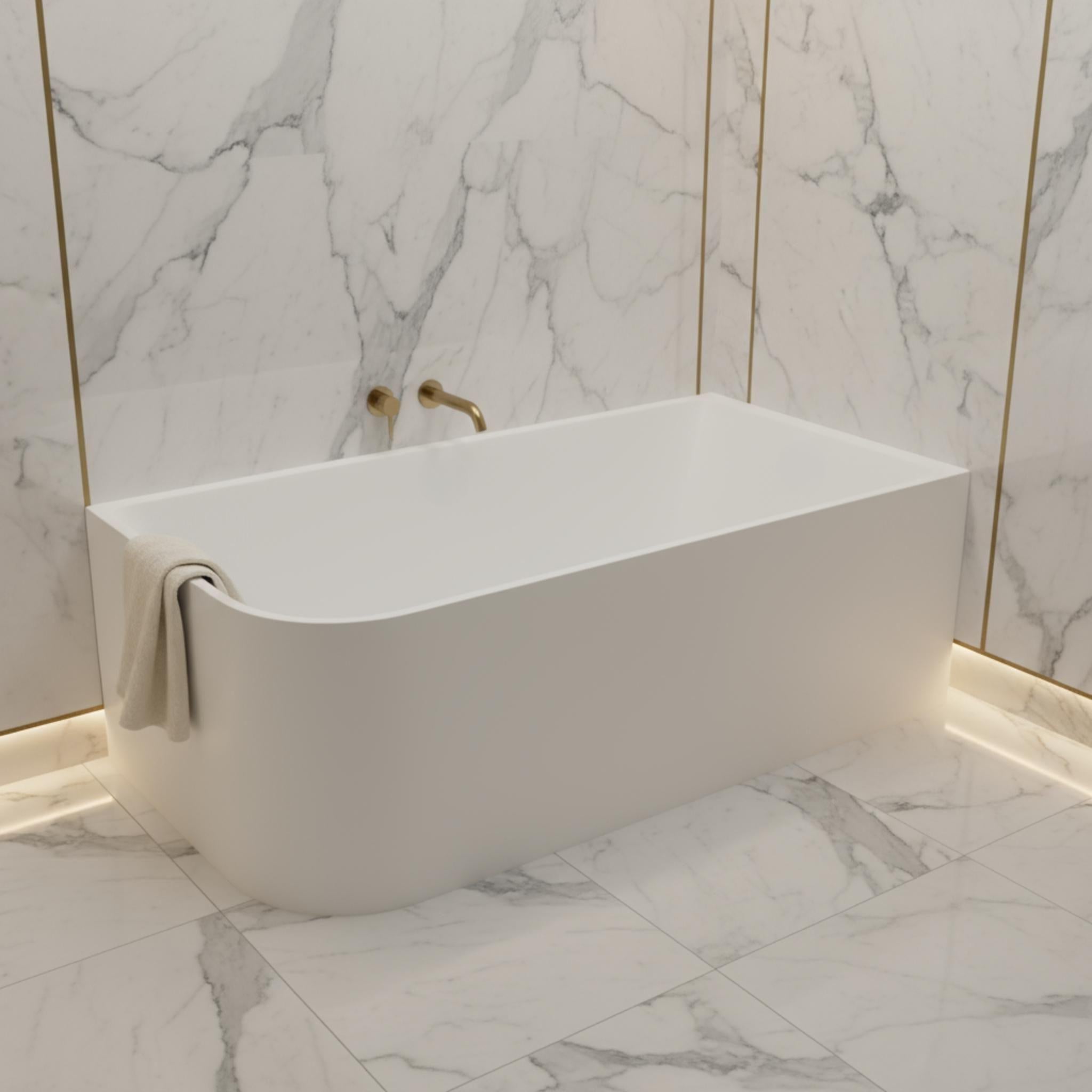 POSEIDON CASEY RIGHT CORNER BATHTUB MATTE WHITE (AVAILABLE IN 1400MM, 1500MM AND 1700MM)