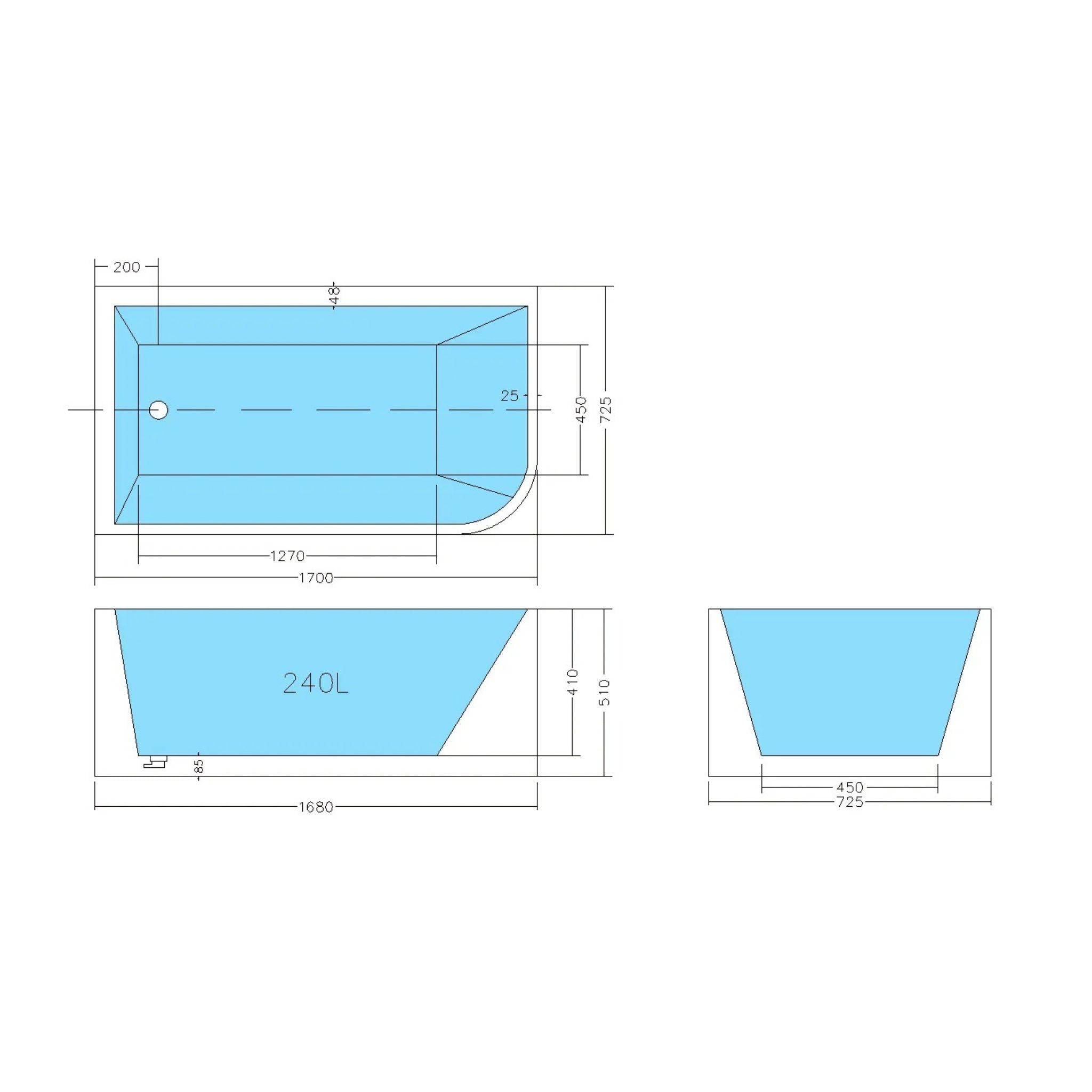 POSEIDON LEFT CORNER MULTI-FIT BATHTUB GLOSS WHITE (AVAILABLE IN 1400MM, 1500MM AND 1700MM)