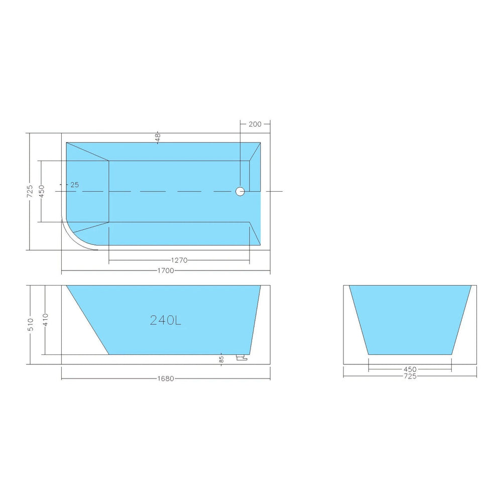 POSEIDON GLOSS WHITE RIGHT CORNER MULTI-FIT BATHTUB 510MM HEIGHT (AVAILABLE IN 1300MM, 1400MM, 1500MM AND 1700MM)