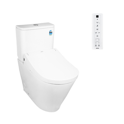 TOTO S5 WASHLET W/ REMOTE CONTROL AND B&H DARA BTW TOILET SUITE PACKAGE D-SHAPE GLOSS WHITE