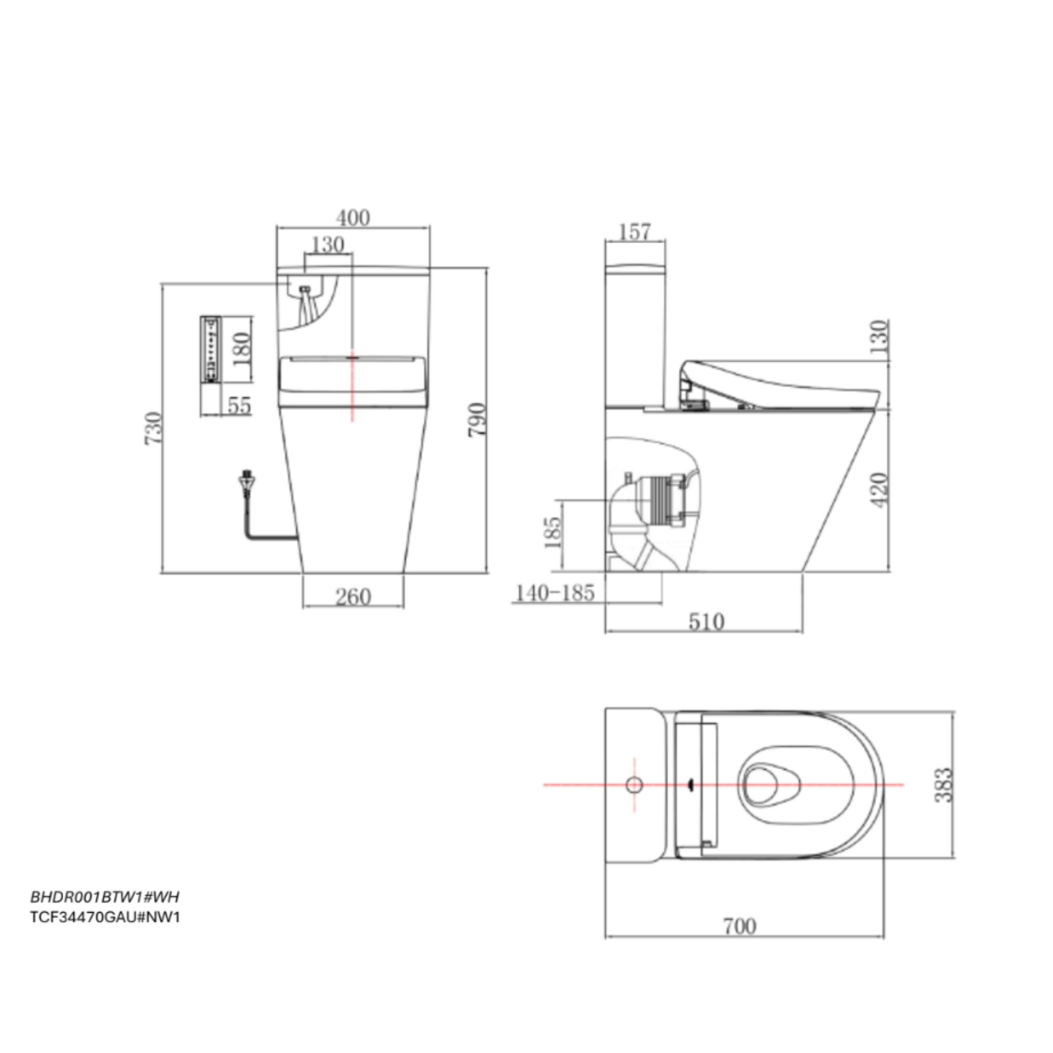 TOTO S5 WASHLET W/ SIDE CONTROL AND B&H DARA BTW TOILET SUITE PACKAGE D-SHAPE GLOSS WHITE