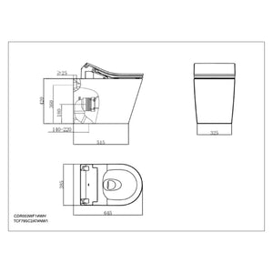 TOTO RX WASHLET W/ REMOTE CONTROL AND B&H DARA WALL FACED TOILET PACKAGE D-SHAPE GLOSS WHITE