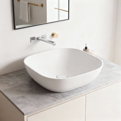 CETO ELBA SQUARE SHAPE ABOVE COUNTER BASIN MATTE WHITE 400MM