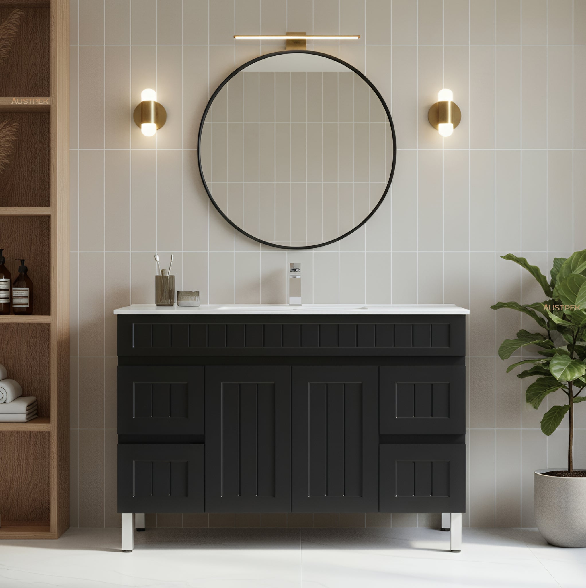 CETO ACACIA SHAKER MATTE BLACK 1200MM SINGLE BOWL FLOOR STANDING VANITY