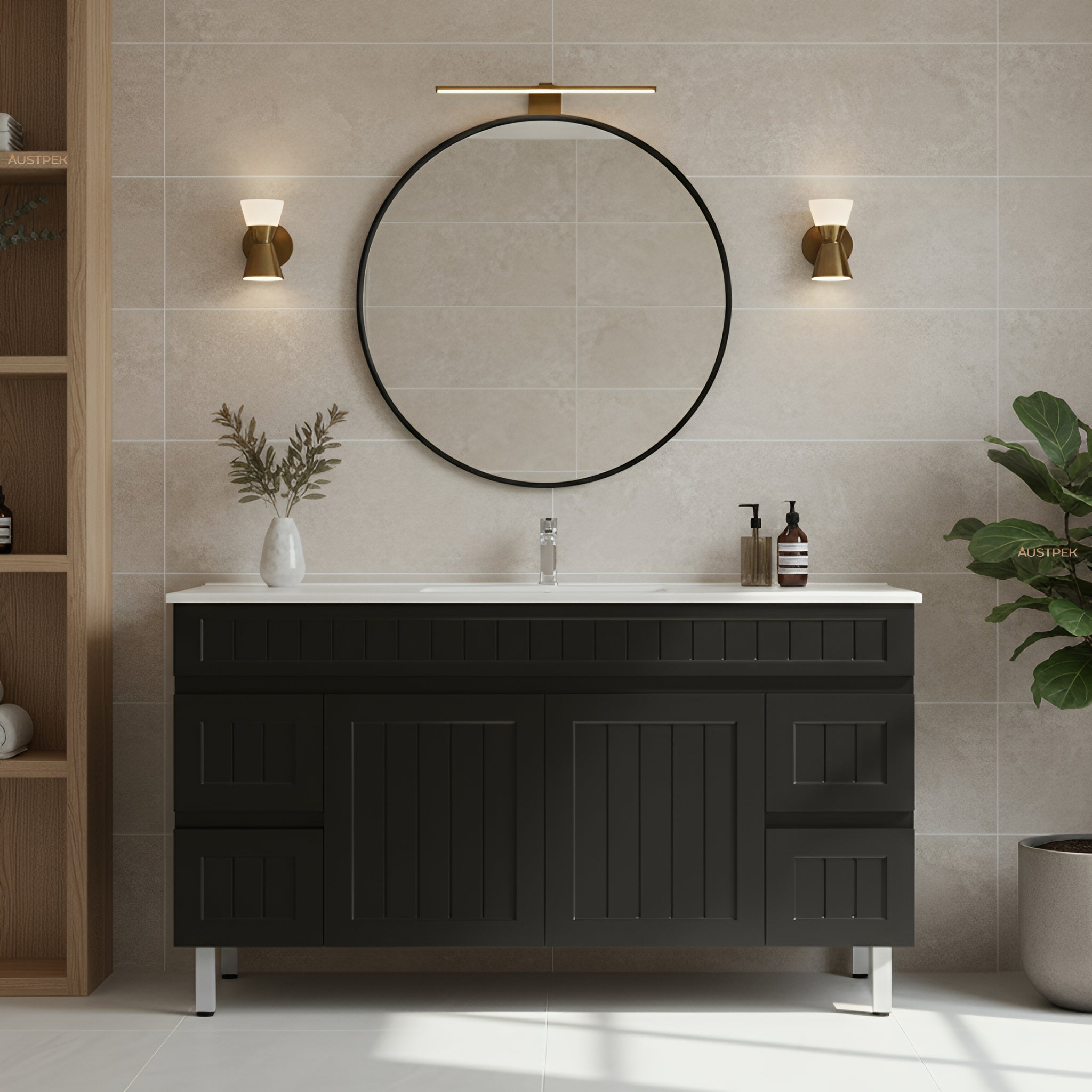 CETO ACACIA SHAKER MATTE BLACK 1500MM SINGLE BOWL FLOOR STANDING VANITY