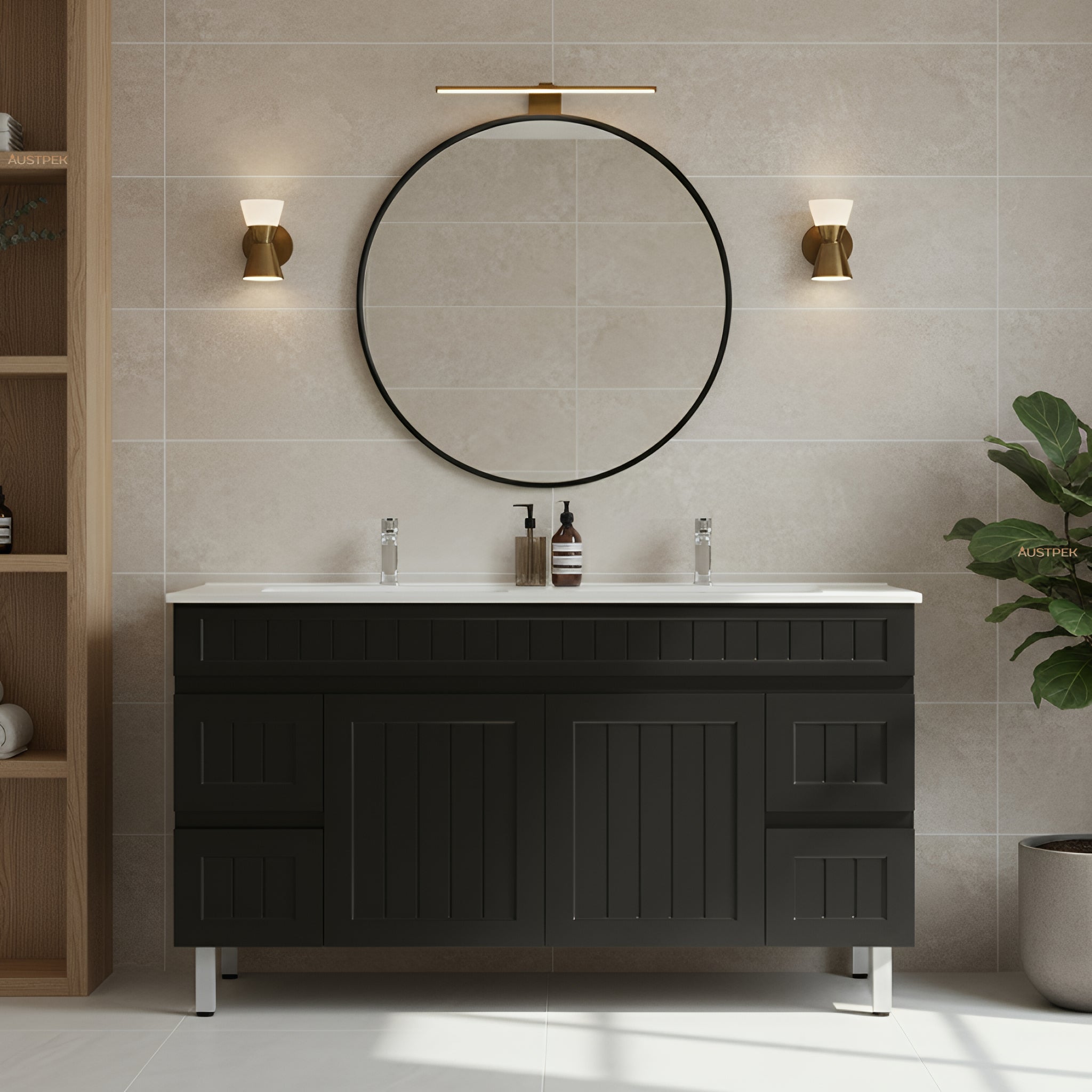 CETO ACACIA SHAKER MATTE BLACK 1500MM DOUBLE BOWL FLOOR STANDING VANITY
