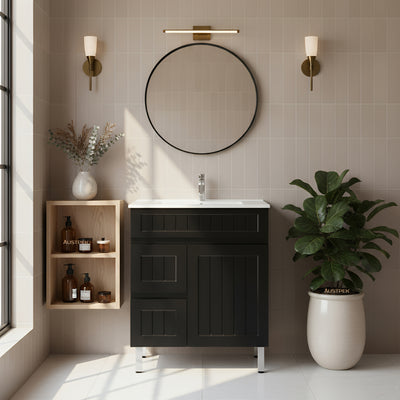 CETO ACACIA SHAKER MATTE BLACK 750MM SINGLE BOWL FLOOR STANDING VANITY (AVAILABLE IN LEFT AND RIGHT HAND DRAWER)