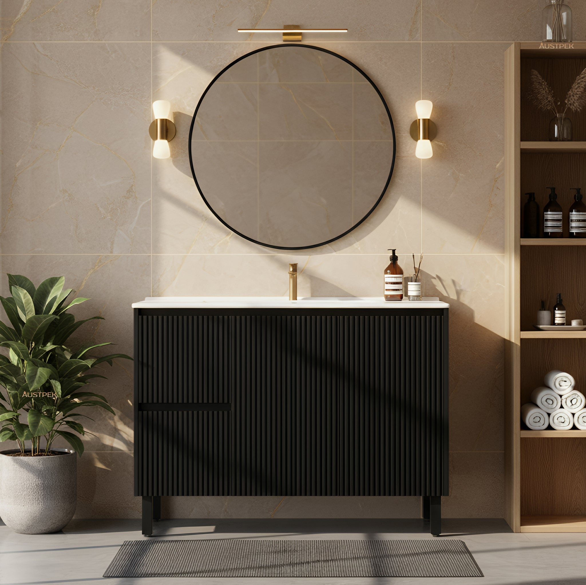 CETO BRIGHTON MATTE BLACK 1200MM SINGLE BOWL FLOOR STANDING VANITY (AVAILABLE IN LEFT AND RIGHT HAND DRAWER)