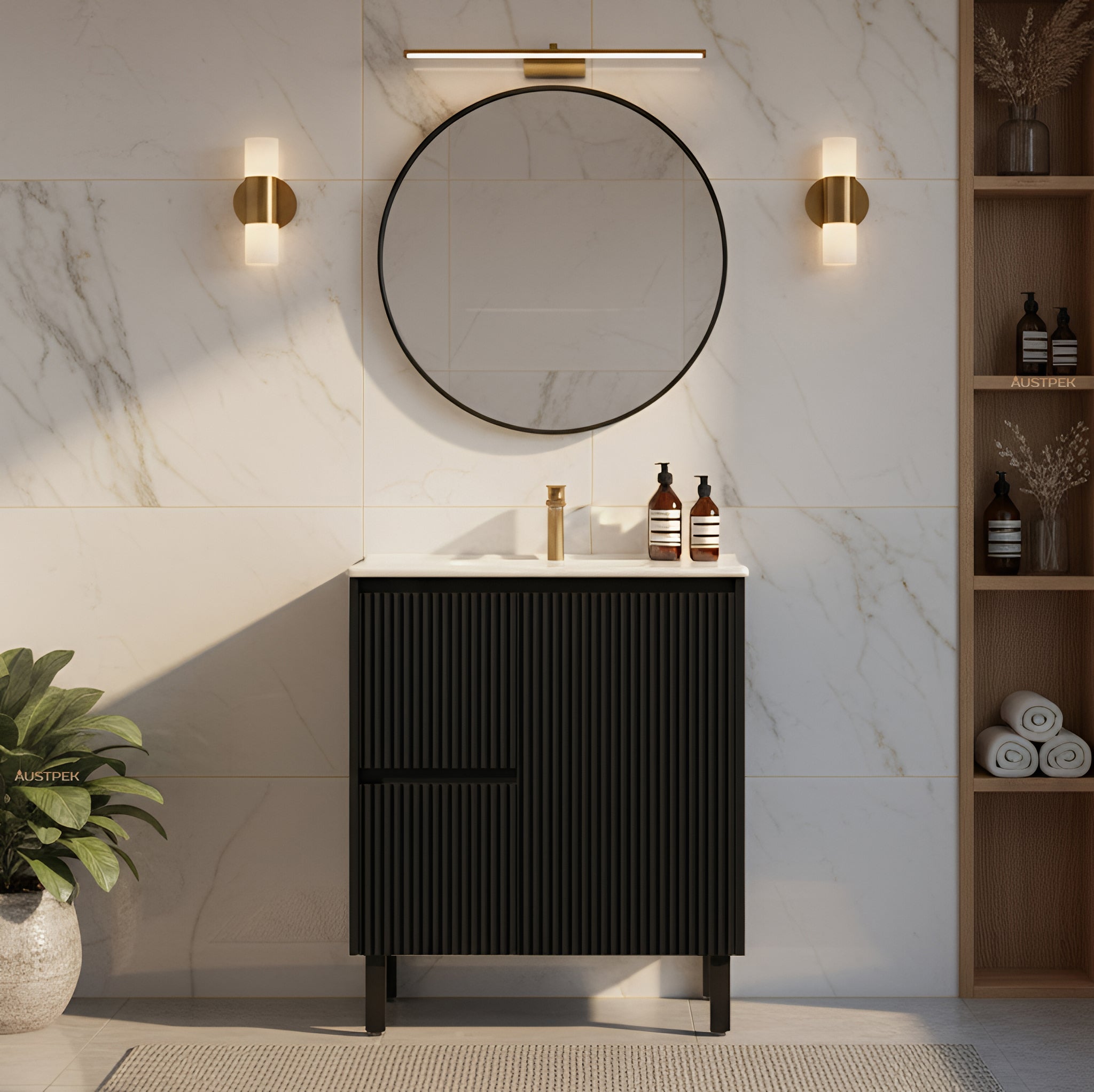 CETO BRIGHTON MATTE BLACK 750MM SINGLE BOWL FLOOR STANDING VANITY (AVAILABLE IN LEFT AND RIGHT HAND DRAWER)