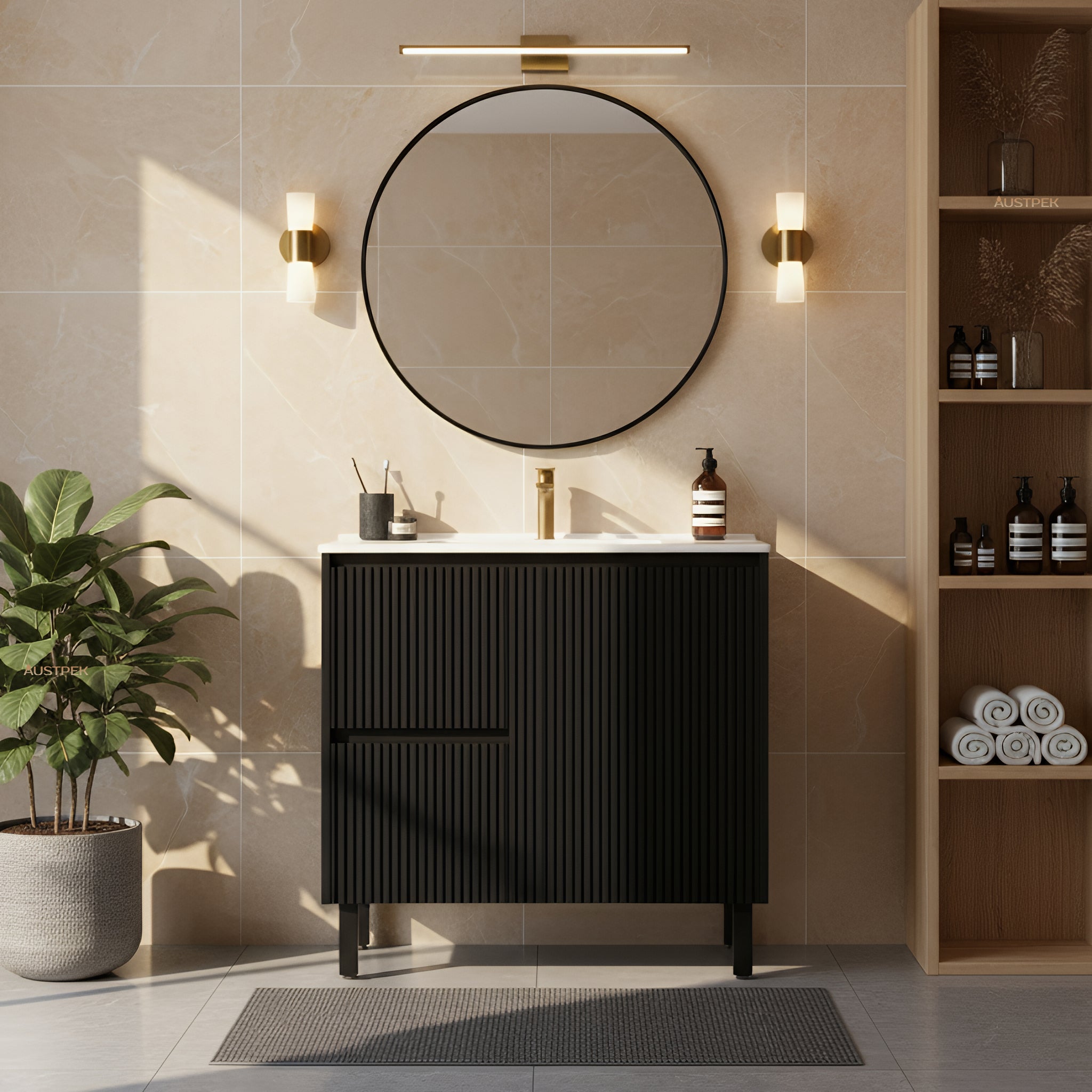 CETO BRIGHTON MATTE BLACK 900MM SINGLE BOWL FLOOR STANDING VANITY (AVAILABLE IN LEFT AND RIGHT HAND DRAWER)