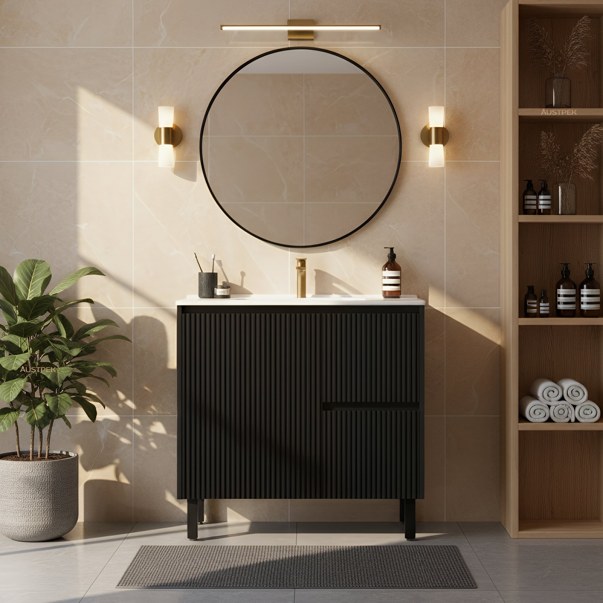CETO BRIGHTON MATTE BLACK 900MM SINGLE BOWL FLOOR STANDING VANITY (AVAILABLE IN LEFT AND RIGHT HAND DRAWER)