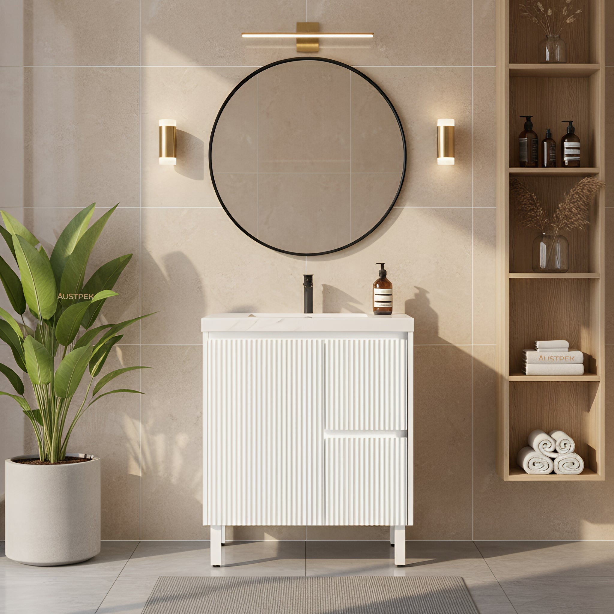 CETO BRIGHTON MATTE WHITE 750MM SINGLE BOWL FLOOR STANDING VANITY (AVAILABLE IN LEFT AND RIGHT HAND DRAWER)
