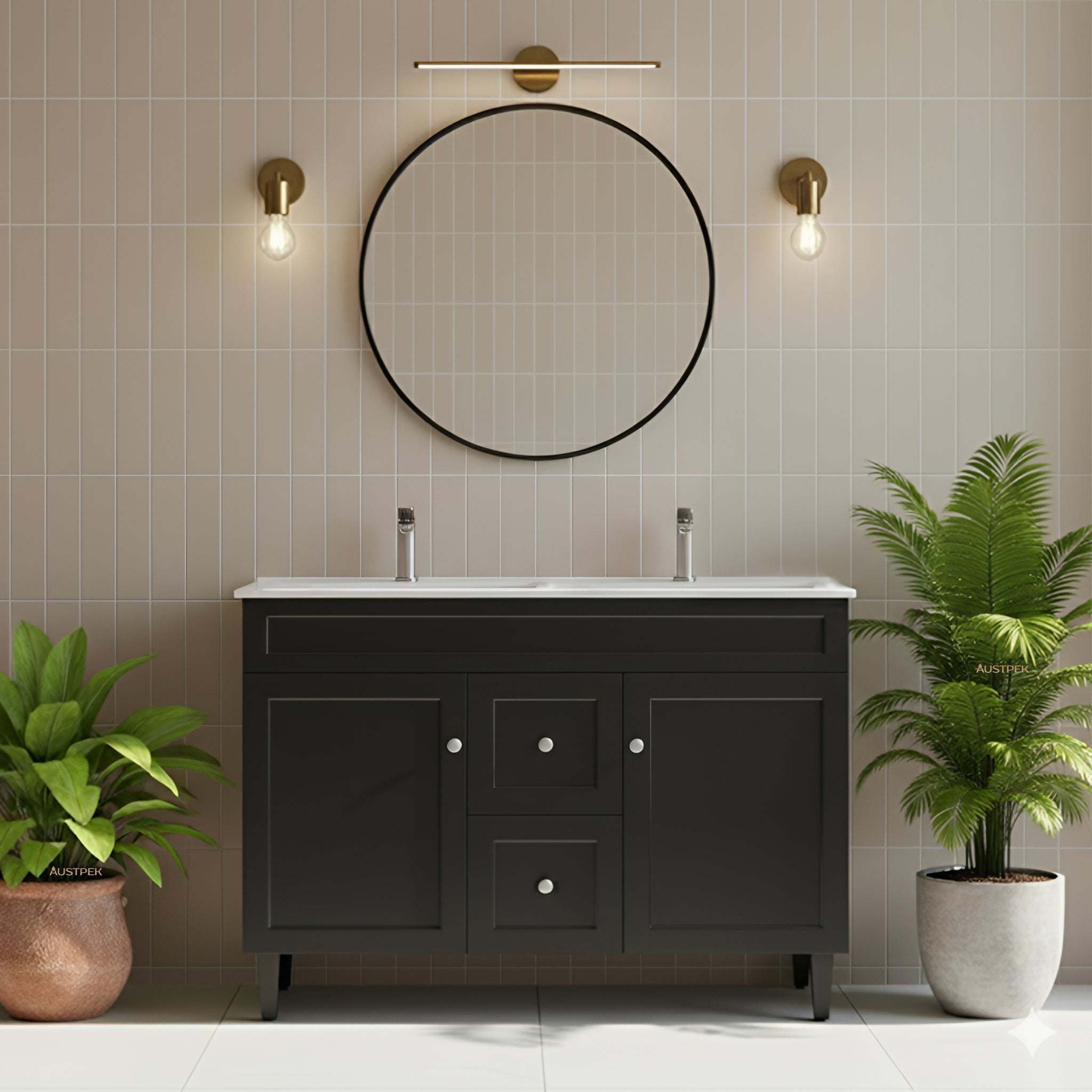CETO HARRINGTON MATTE BLACK 1200MM DOUBLE BOWL FLOOR STANDING VANITY