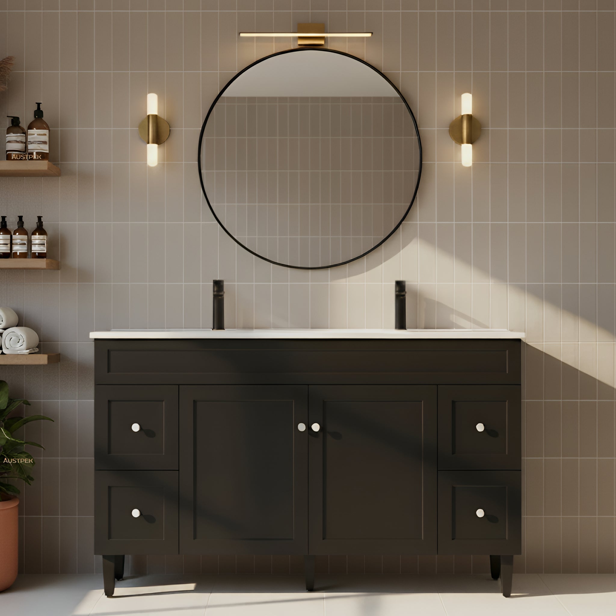 CETO HARRINGTON MATTE BLACK 1500MM DOUBLE BOWL FLOOR STANDING VANITY