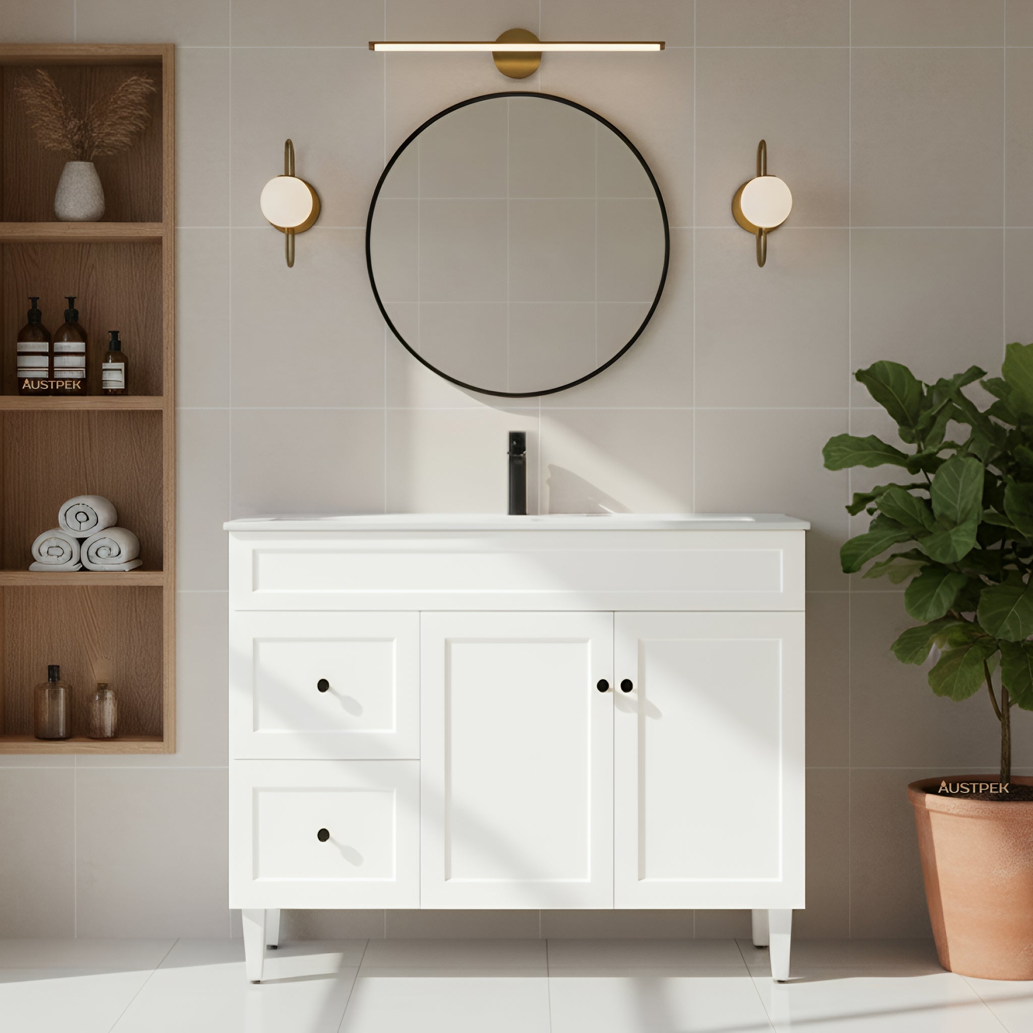 CETO HARRINGTON MATTE WHITE 1200MM SINGLE BOWL FLOOR STANDING VANITY (AVAILABLE IN LEFT AND RIGHT HAND DRAWER)