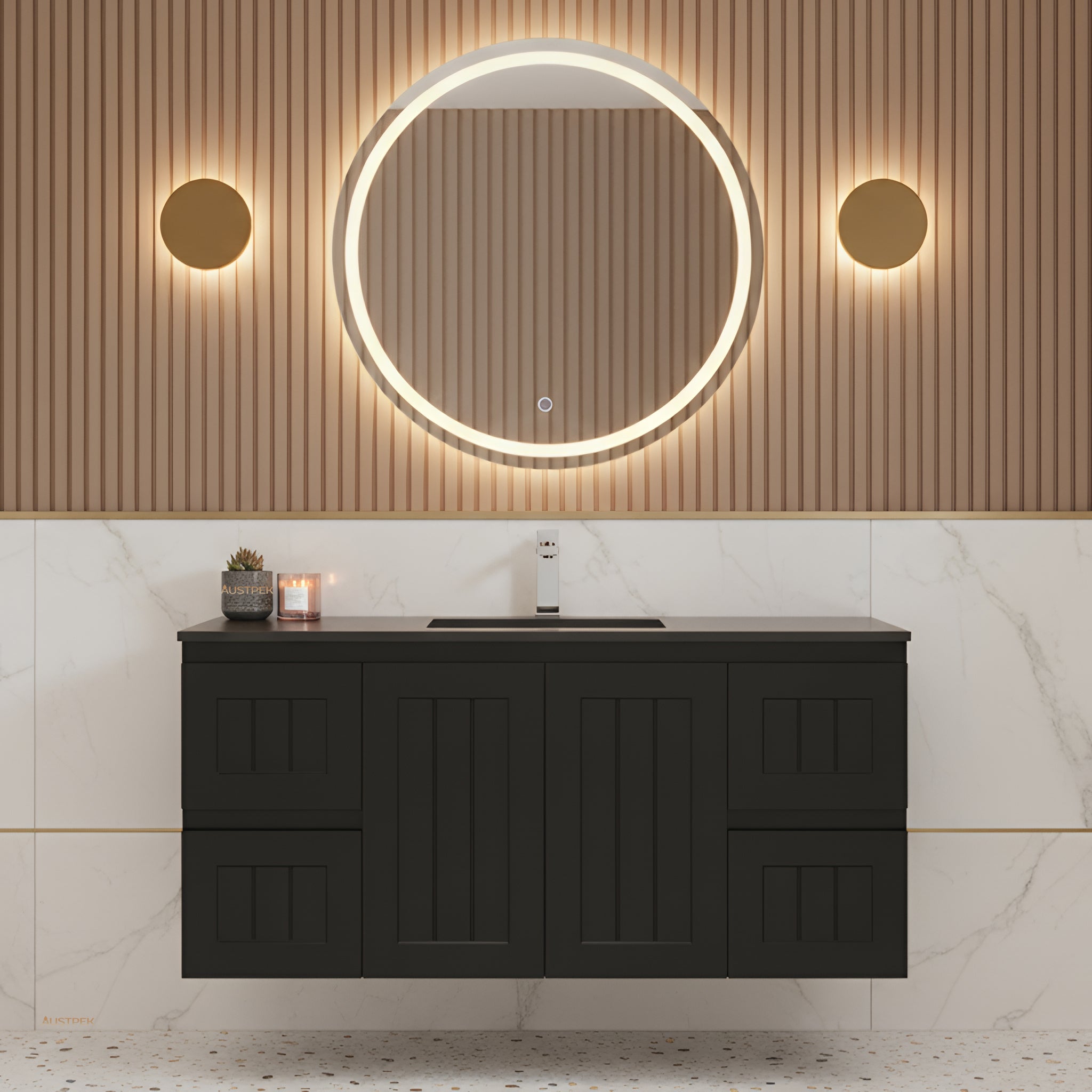 CETO ACACIA SHAKER MATTE BLACK 1200MM SINGLE BOWL WALL HUNG VANITY
