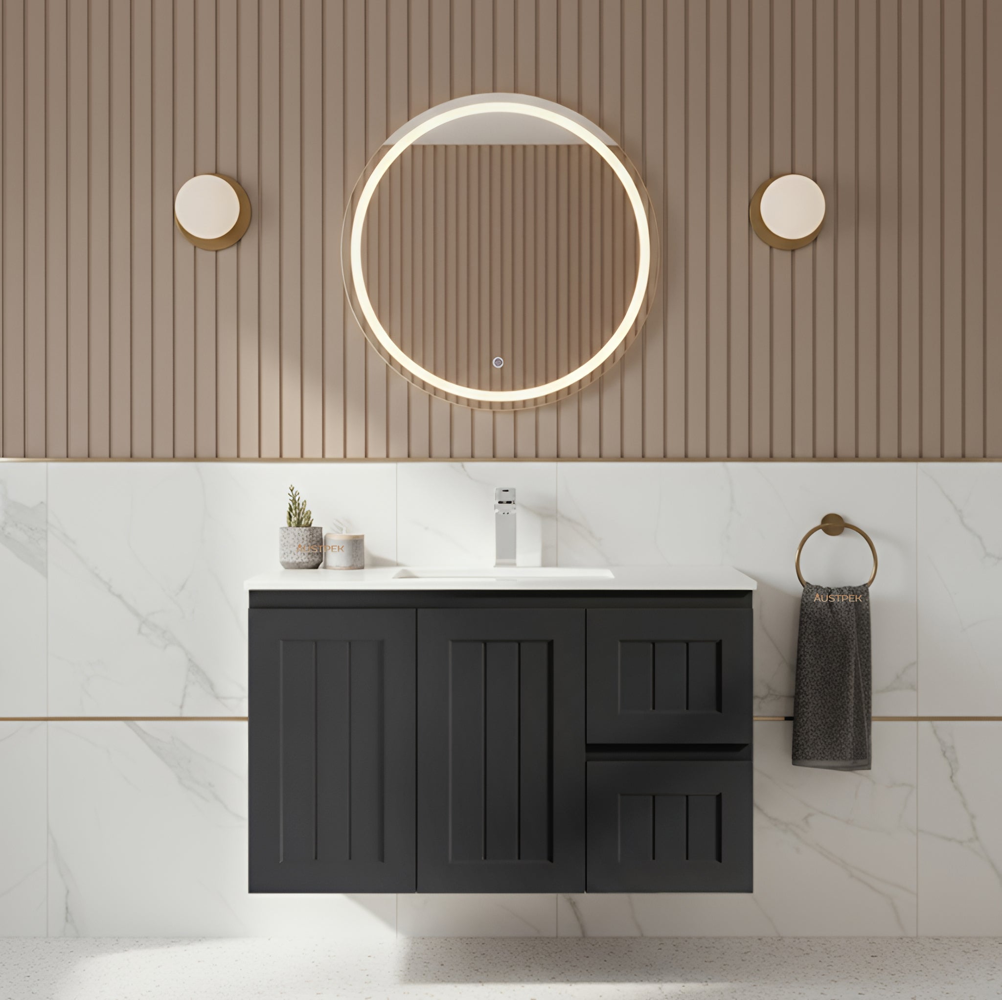 CETO ACACIA SHAKER MATTE BLACK 900MM WALL HUNG VANITY (AVAILABLE IN LEFT HAND DRAWER AND RIGHT HAND DRAWER)