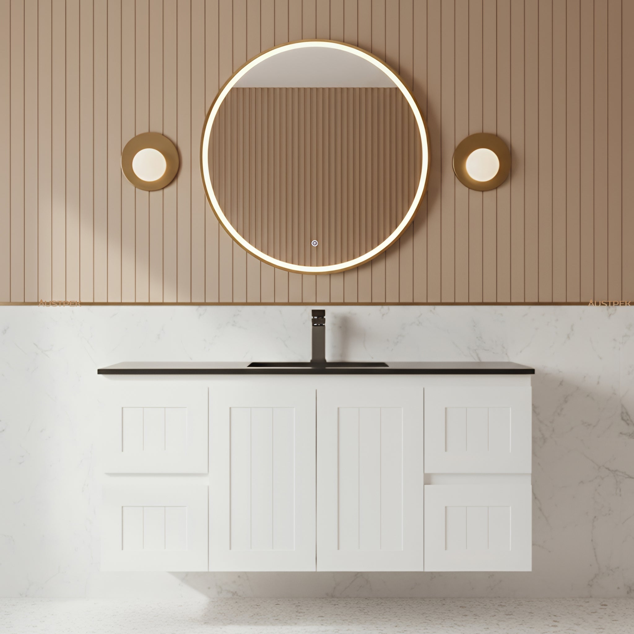 CETO ACACIA SHAKER MATTE WHITE 1200MM SINGLE BOWL WALL HUNG VANITY