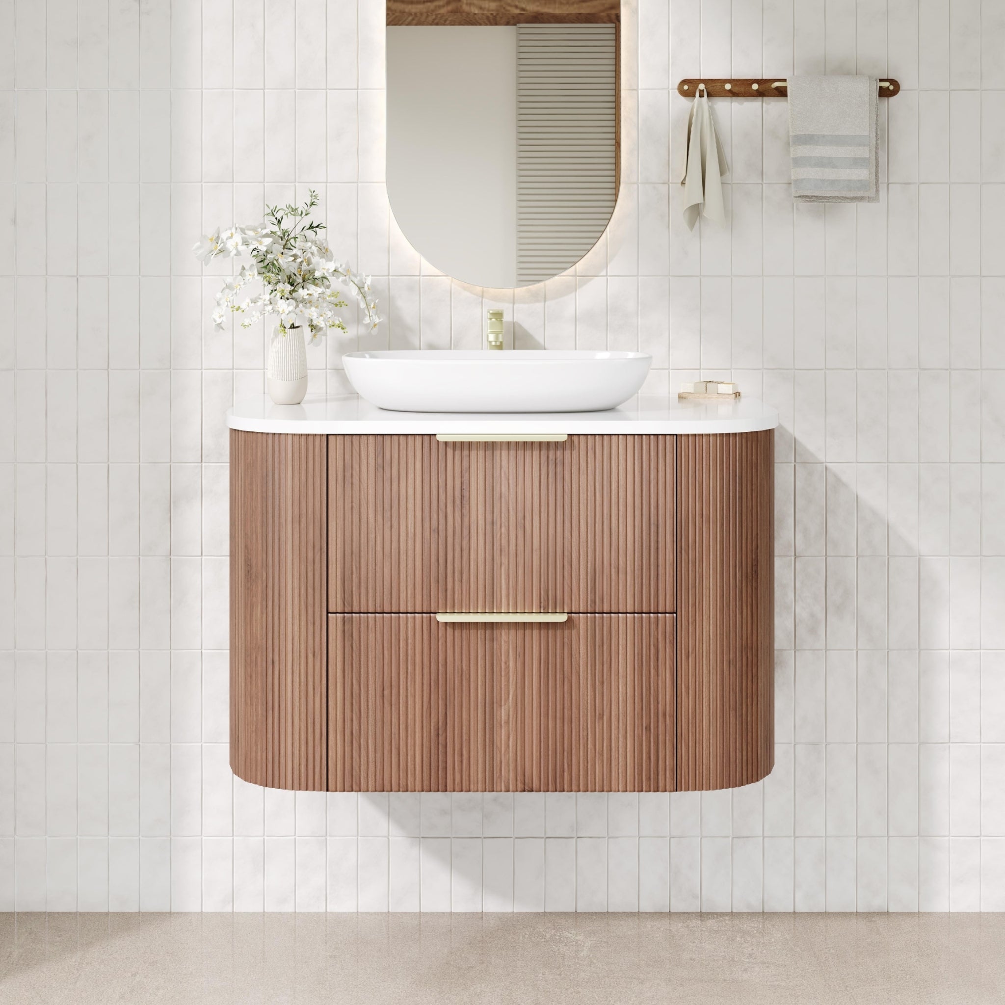 CETO ARTIS WALNUT 600MM SINGLE BOWL WALL HUNG VANITY