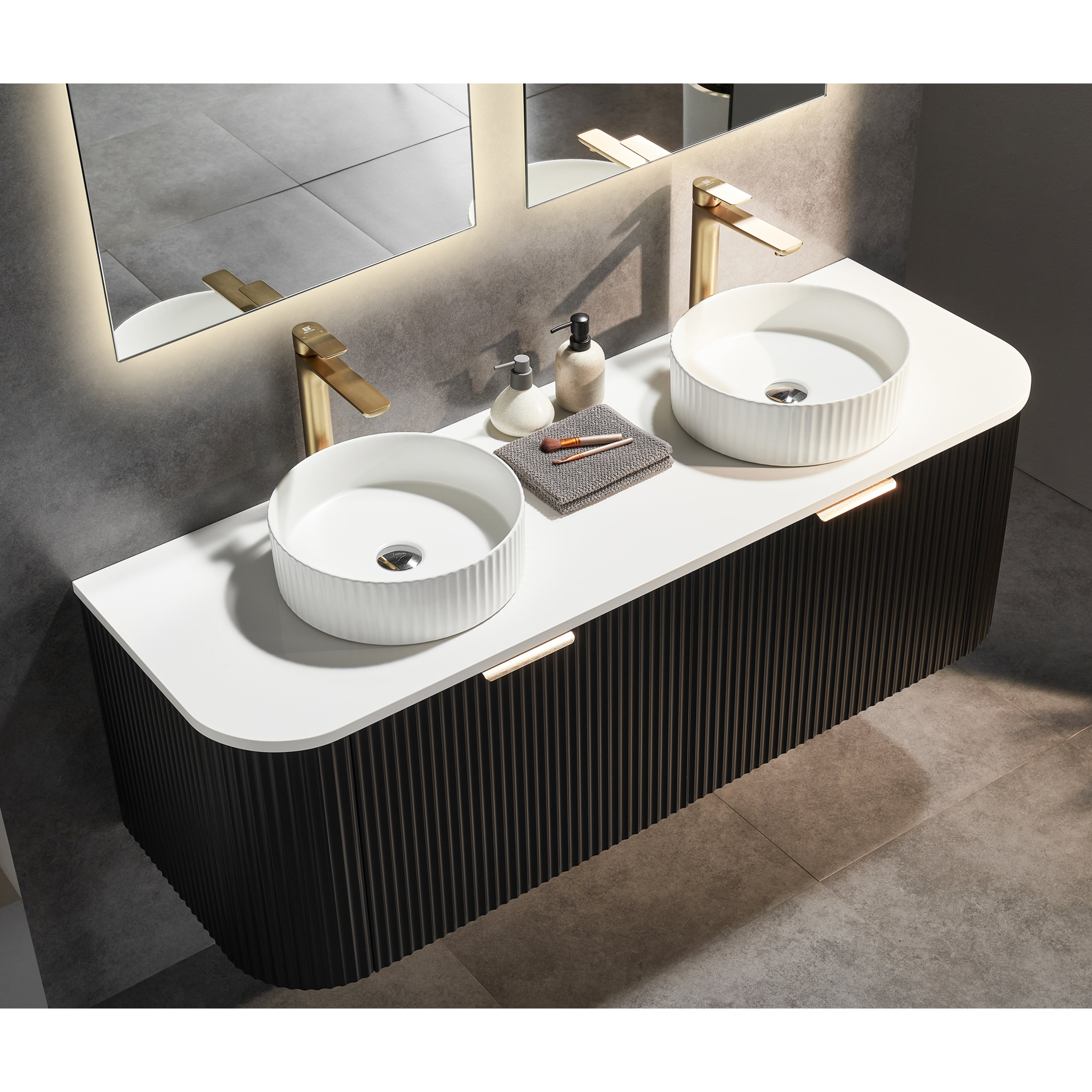 CETO AVALON MATTE BLACK 1800MM DOUBLE BOWL WALL HUNG VANITY