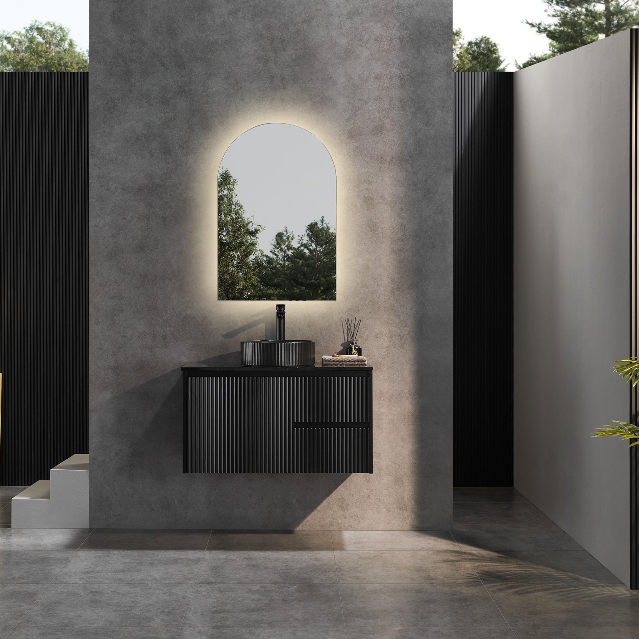CETO BRINDABELLA MATTE BLACK 900MM SINGLE BOWL WALL HUNG VANITY (RIGHT HAND DRAWER)