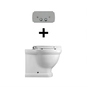 TURNER HASTINGS CLAREMONT RIMLESS FLOOR MOUNTED PAN AND SEAT WITH GEBERIT IN-WALL CISTERN AND TRADITIONAL CHROME FLUSH PLATE PACKAGE GLOSS WHITE