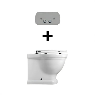 TURNER HASTINGS CLAREMONT RIMLESS FLOOR MOUNTED PAN AND SEAT WITH GEBERIT IN-WALL CISTERN AND TRADITIONAL CHROME FLUSH PLATE PACKAGE GLOSS WHITE