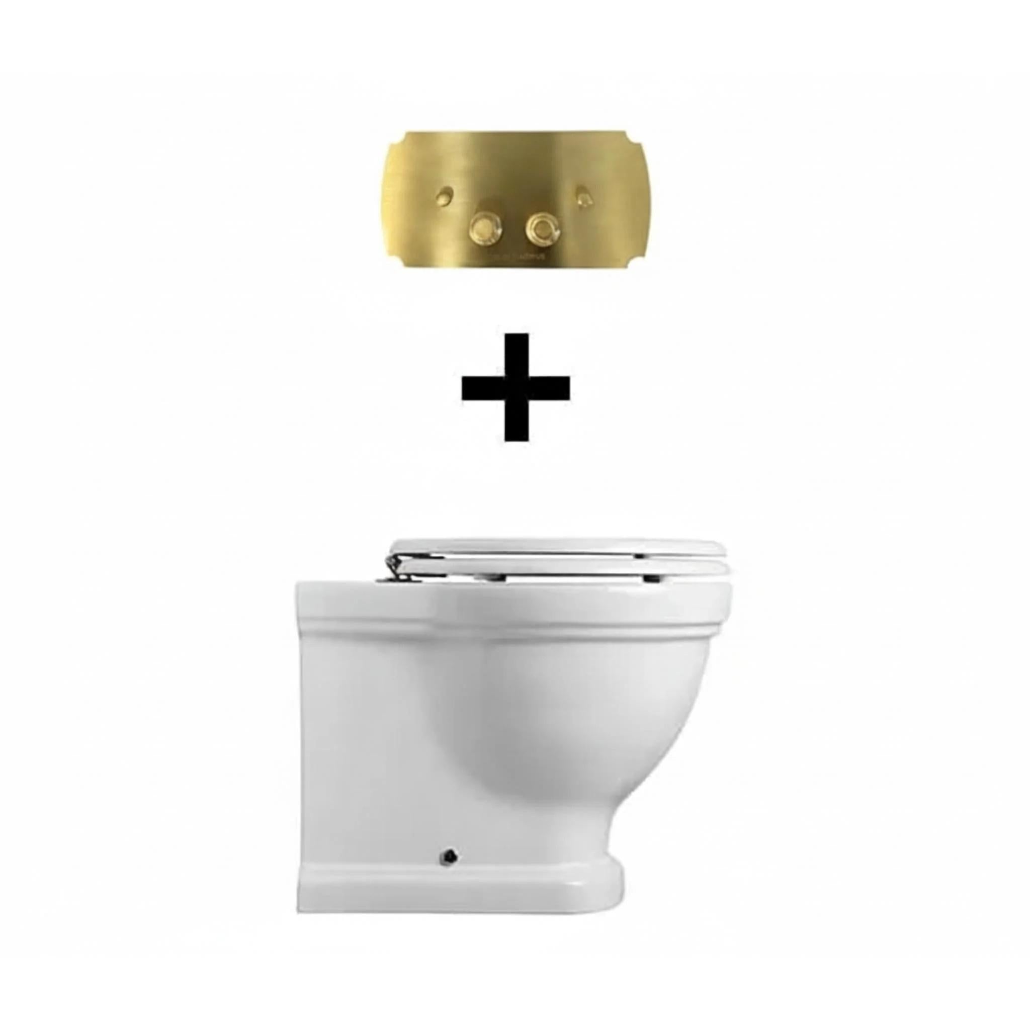 TURNER HASTINGS CLAREMONT RIMLESS FLOOR MOUNTED PAN AND SEAT WITH GEBERIT IN-WALL CISTERN AND TRADITIONAL BRUSHED BRASS FLUSH PLATE PACKAGE GLOSS WHITE
