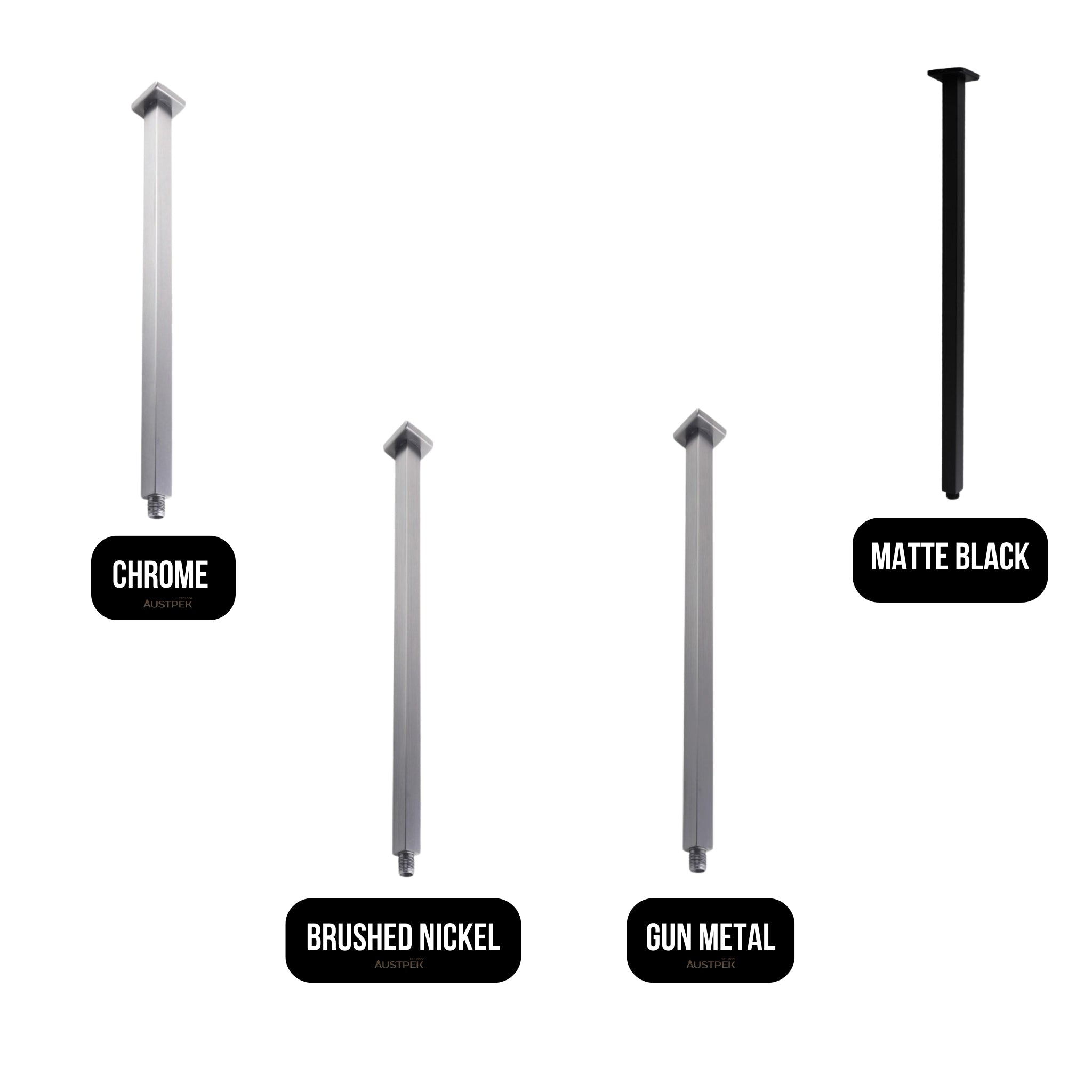 AQUAPERLA SQUARE CEILING SHOWER ARM 600MM GUN METAL