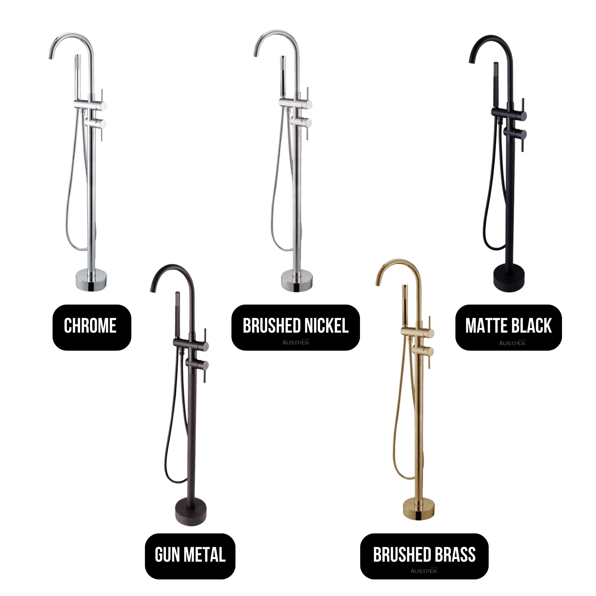 AQUAPERLA FREESTANDING TAP WITH HAND HELD SHOWER 1080MM GUN METAL GREY
