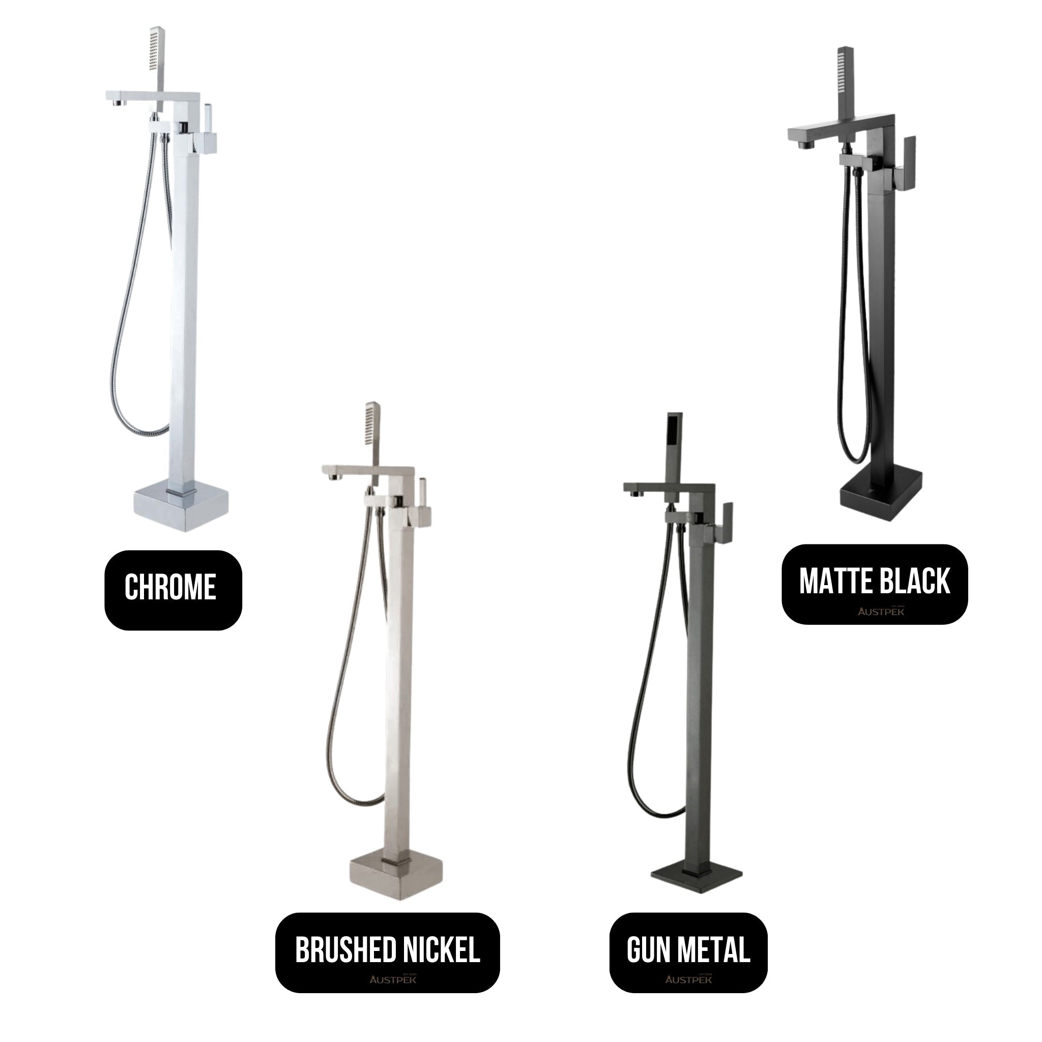 AQUAPERLA FREESTANDING TAP WITH HAND HELD SHOWER 1055MM MATTE BLACK