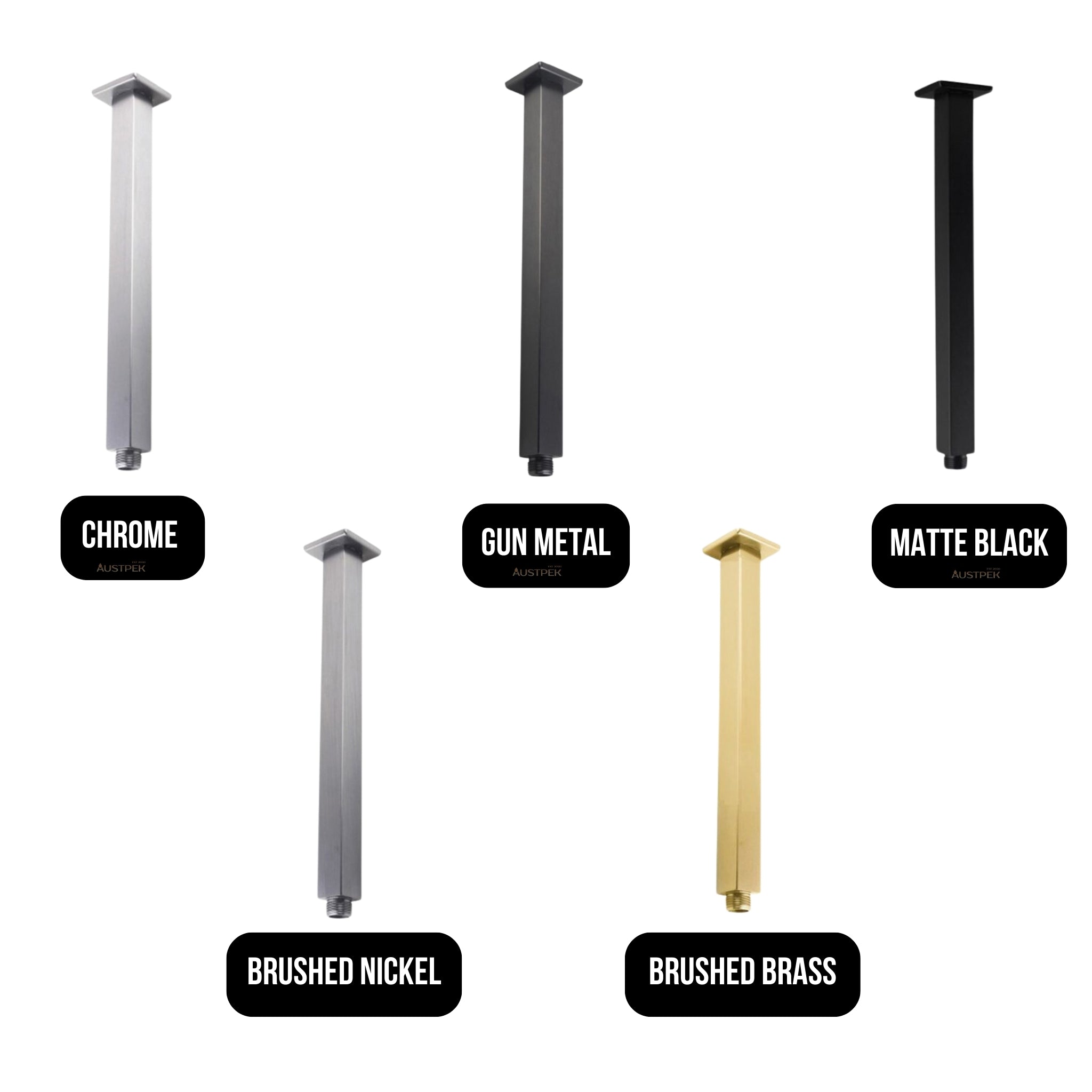 AQUAPERLA SQUARE CEILING SHOWER ARM 400MM GUN METAL