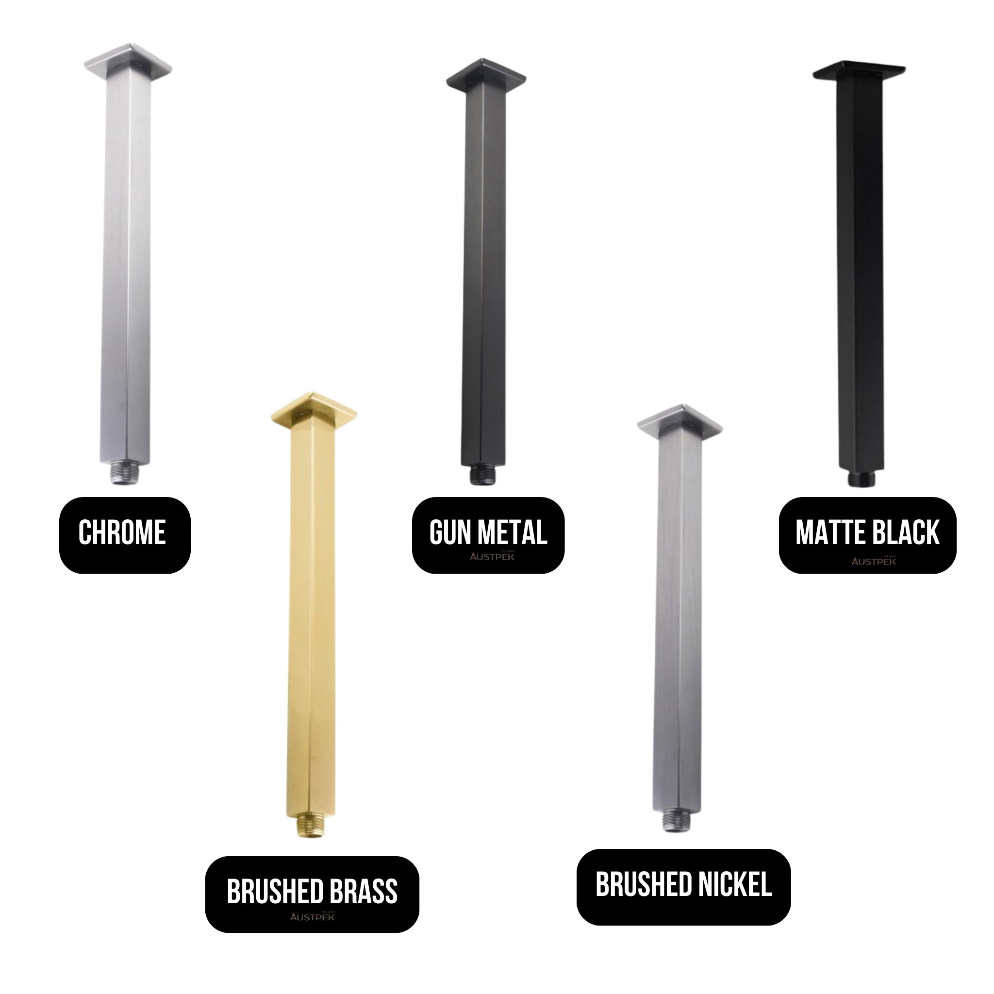 AQUAPERLA SQUARE CEILING SHOWER ARM 300MM GUNMETAL
